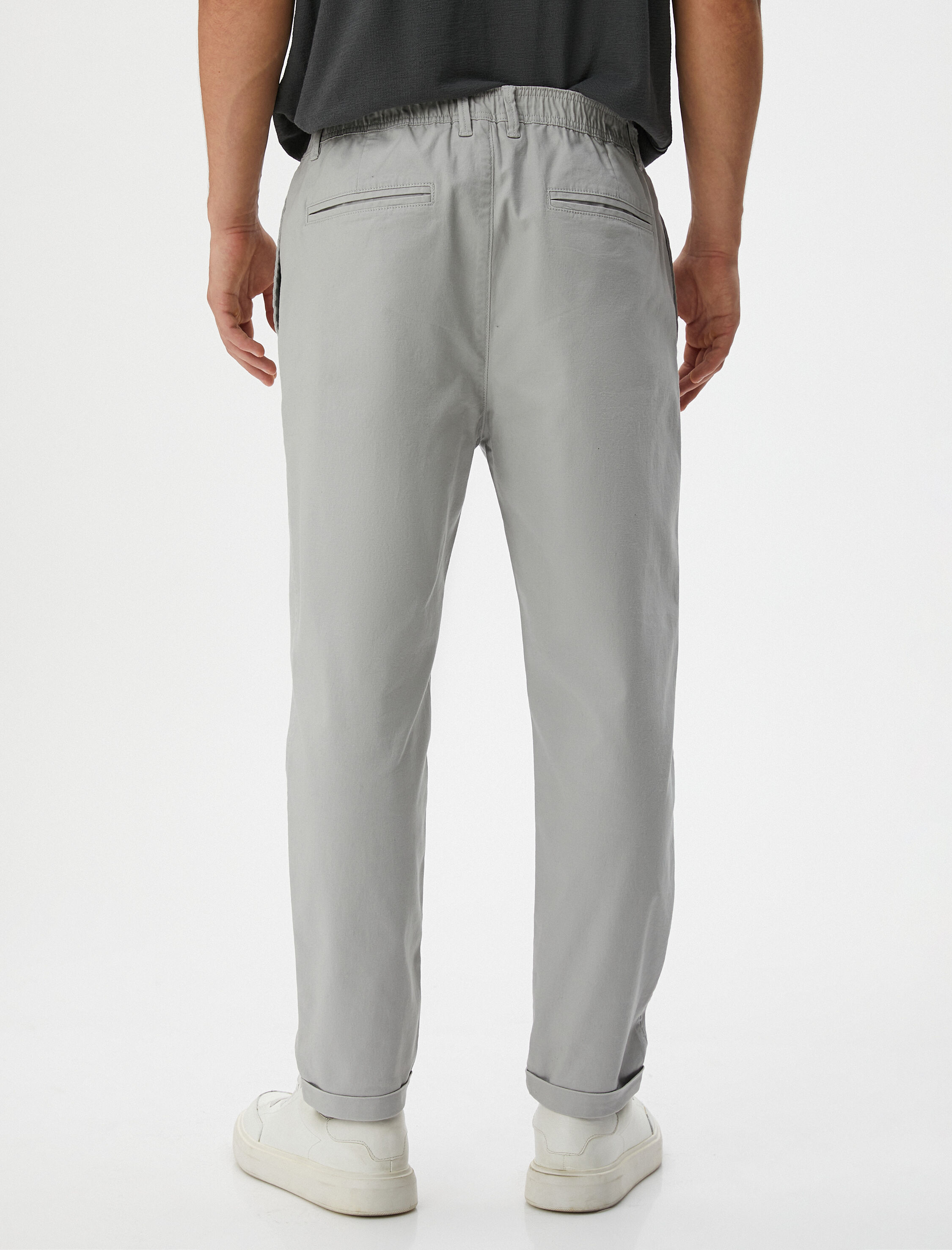   Basic Chino Pantolon Katlı Paça Düğmeli Cepli Beli Lastikli