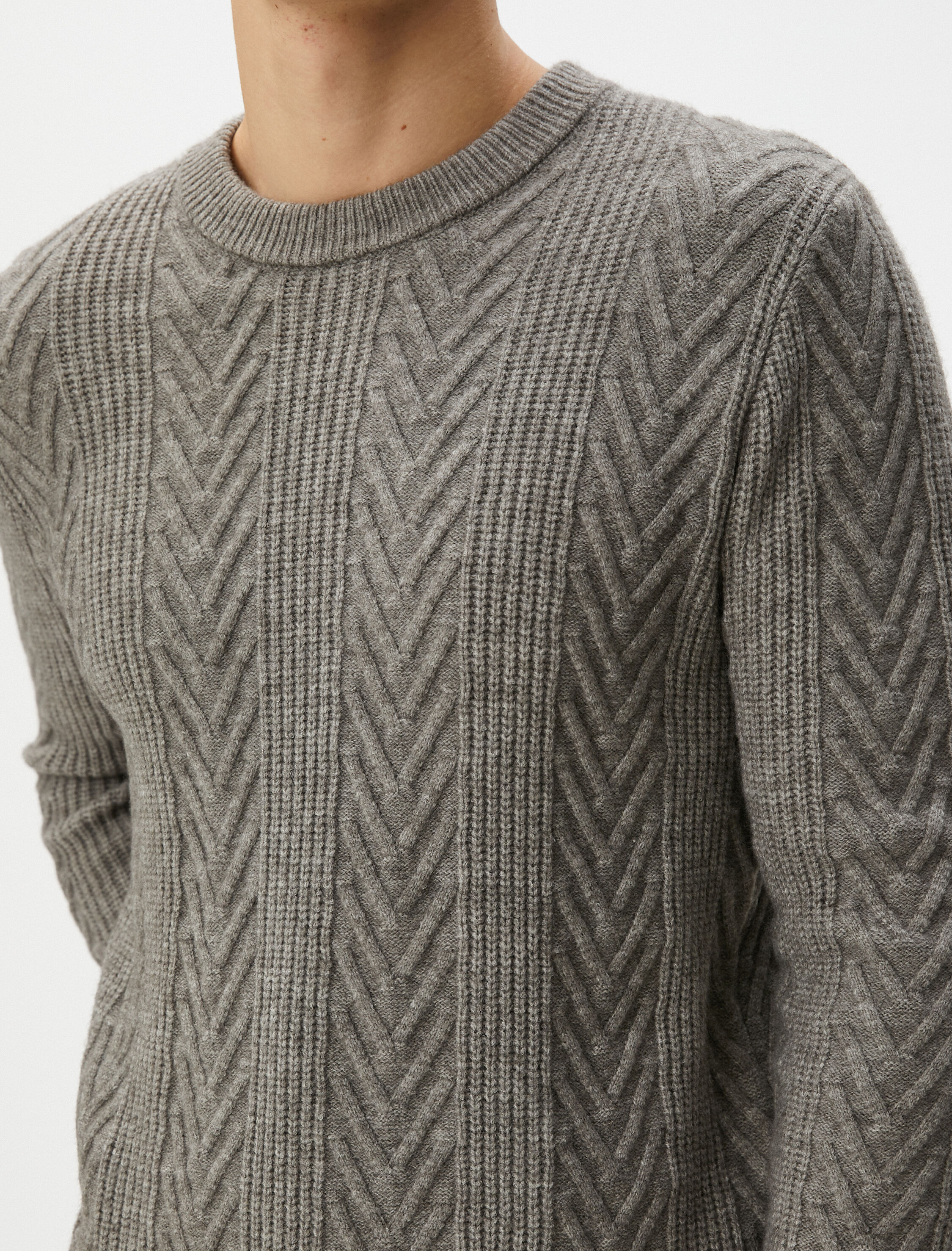   Triko Kazak Bisiklet Yaka Örgü Dokulu Uzun Kollu