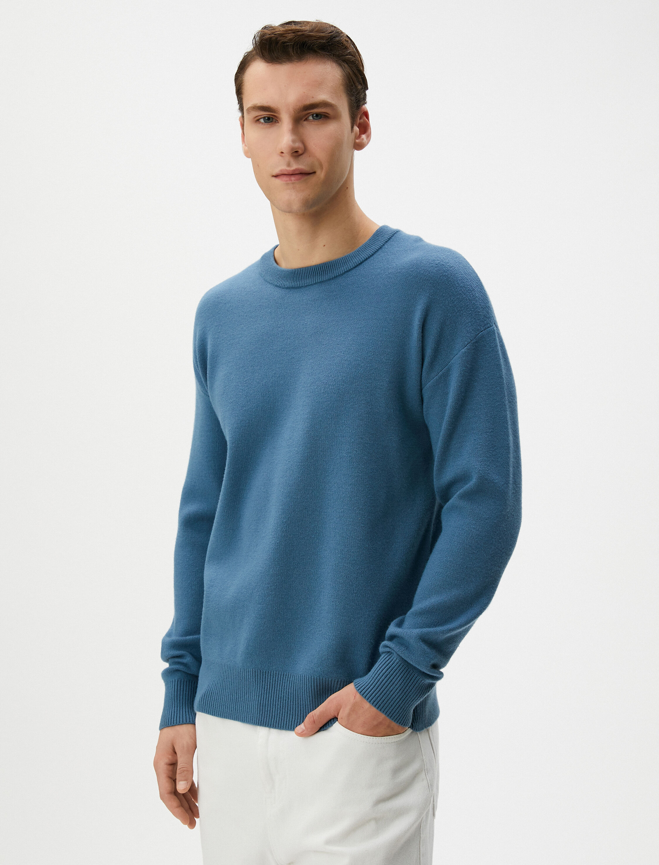   Basic Triko Kazak Bisiklet Yaka Yumuşak Dokulu Uzun Kollu