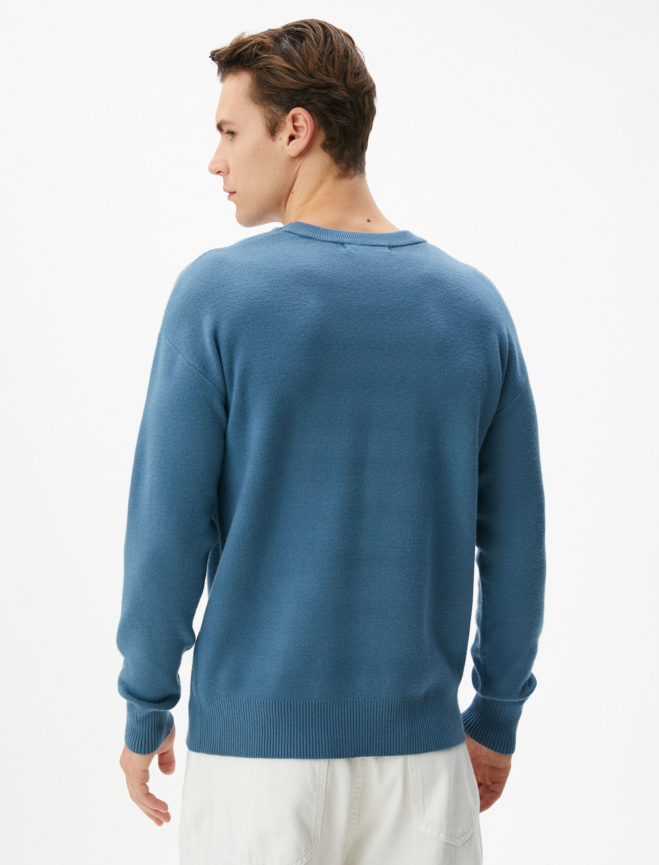   Basic Triko Kazak Bisiklet Yaka Yumuşak Dokulu Uzun Kollu