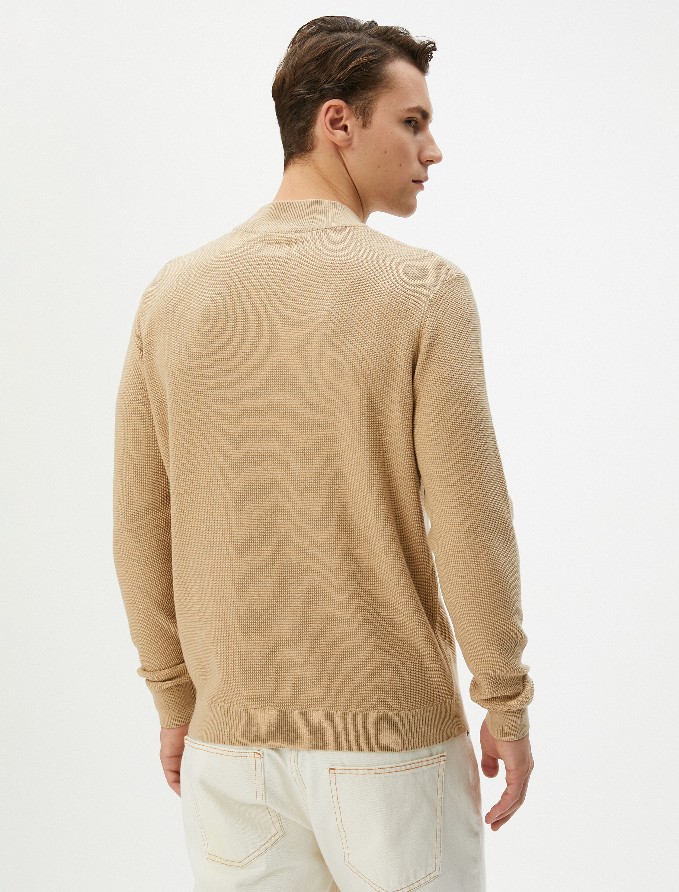   Yarım Balıkçı Yaka Kazak Triko Dokulu Uzun Kollu Pamuklu