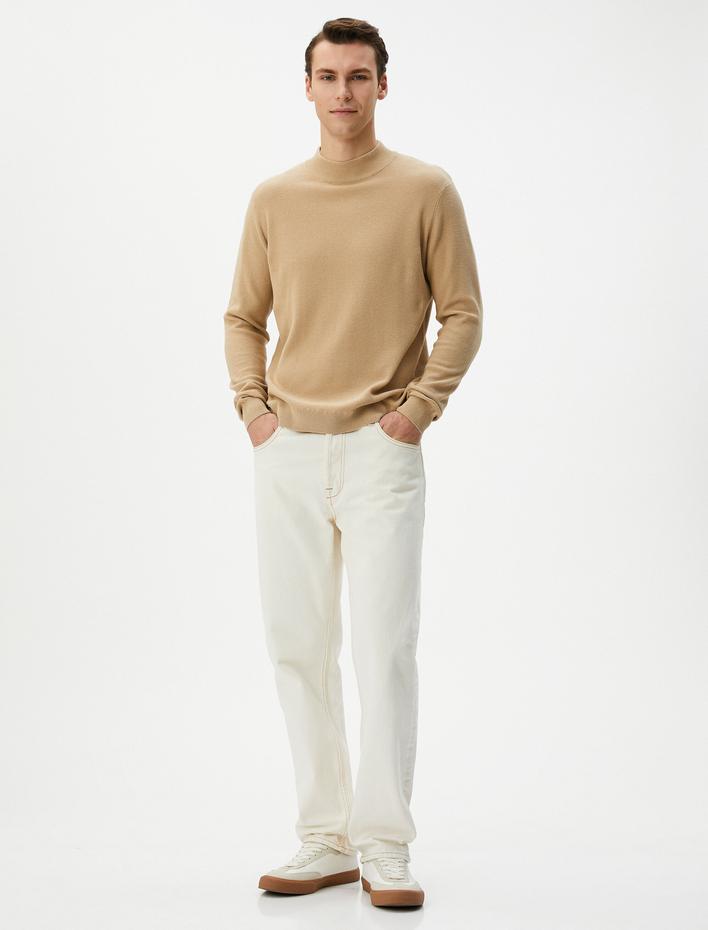  Yarım Balıkçı Yaka Kazak Triko Dokulu Uzun Kollu Pamuklu