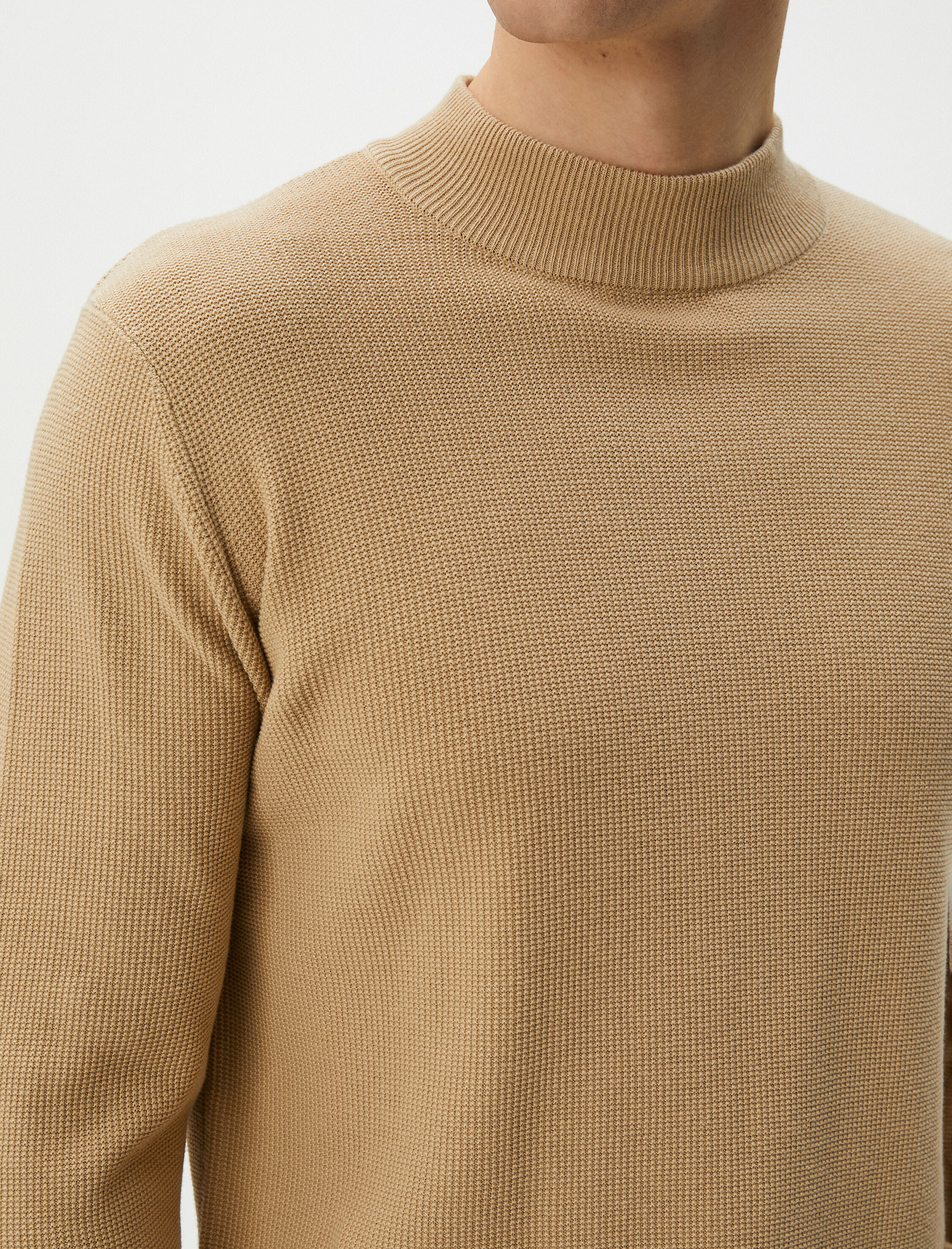   Yarım Balıkçı Yaka Kazak Triko Dokulu Uzun Kollu Pamuklu