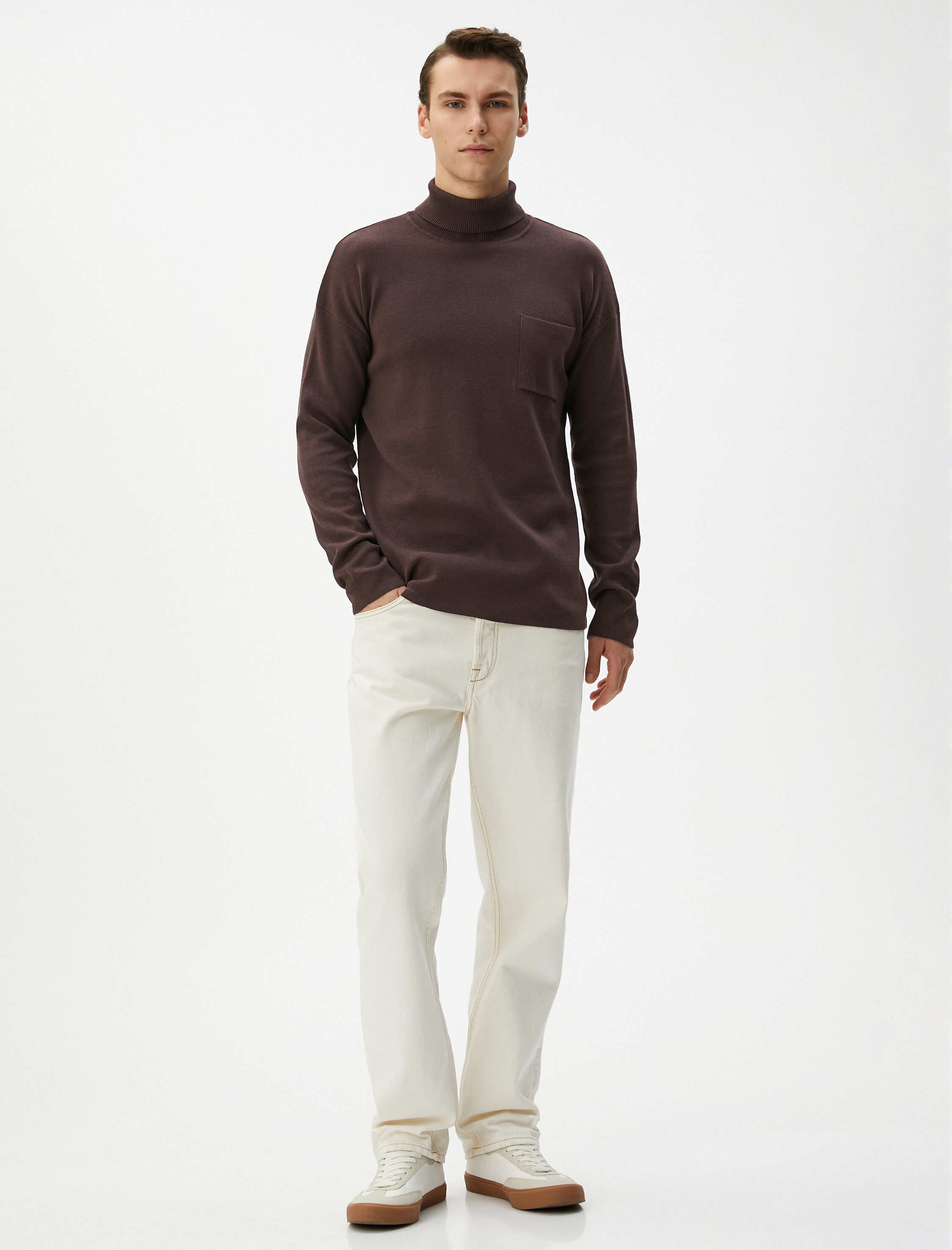   Boğazlı Kazak Triko Cep Detaylı Uzun Kollu