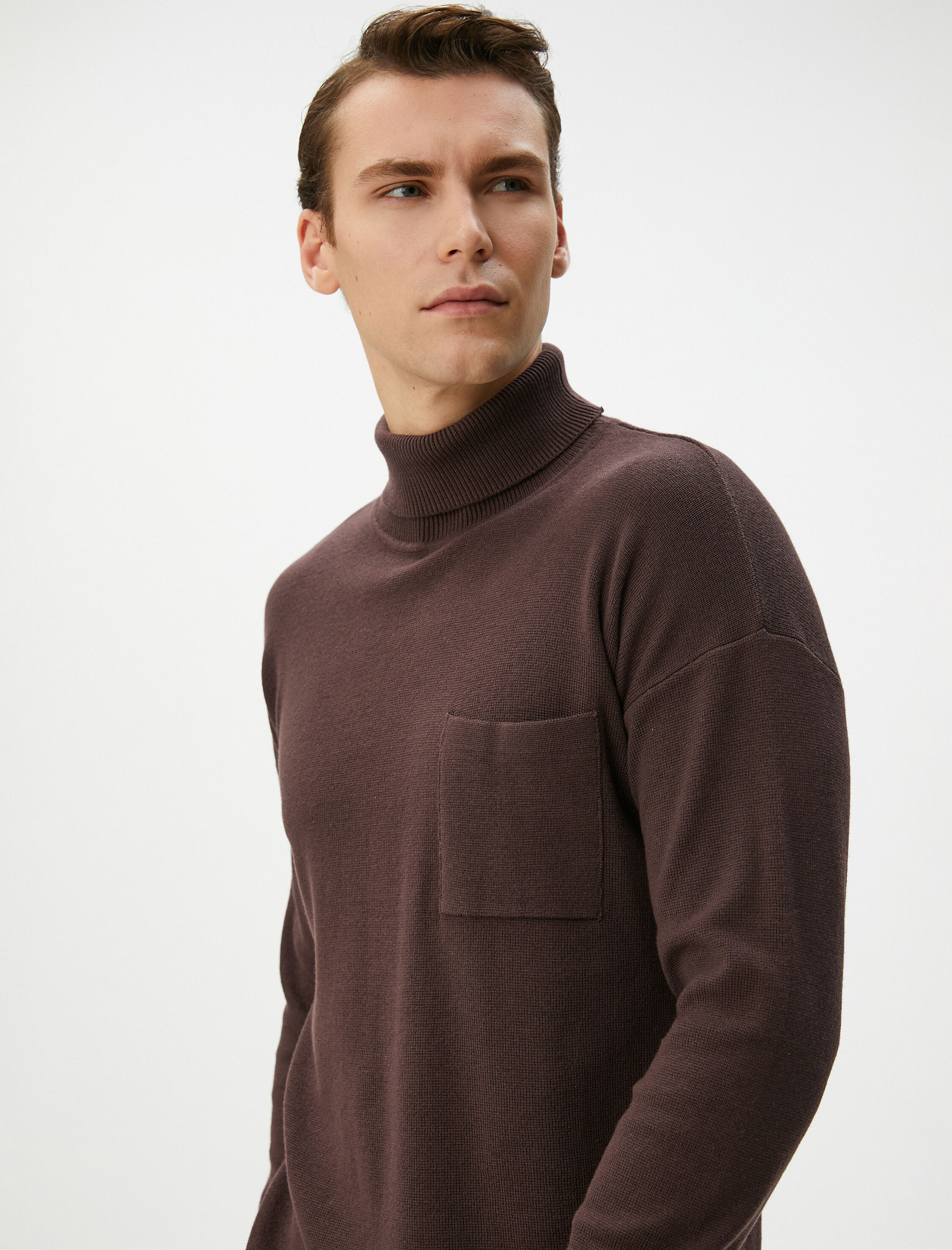   Boğazlı Kazak Triko Cep Detaylı Uzun Kollu