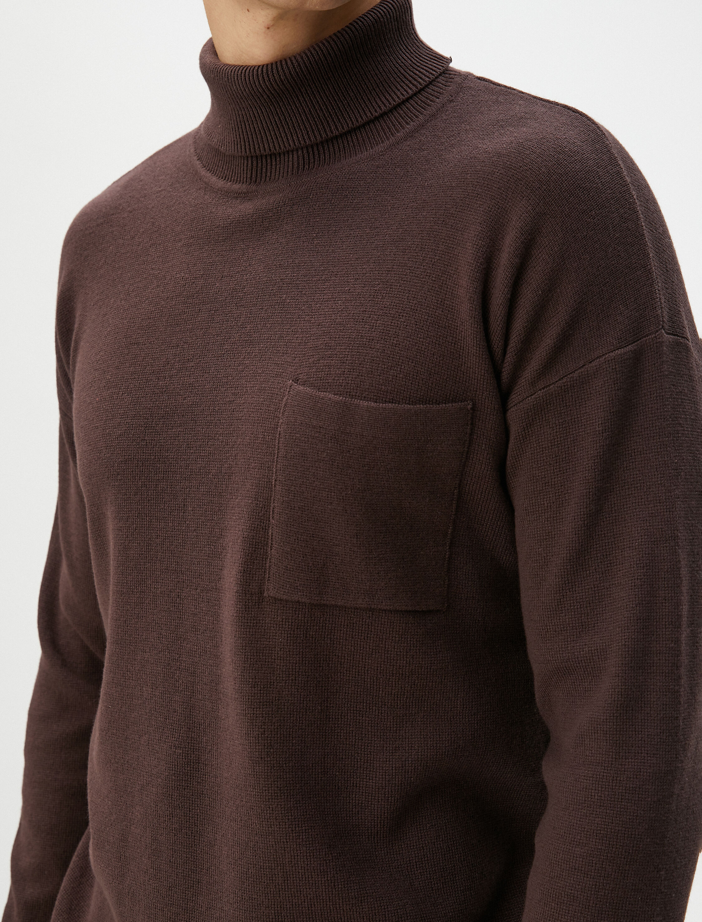   Boğazlı Kazak Triko Cep Detaylı Uzun Kollu