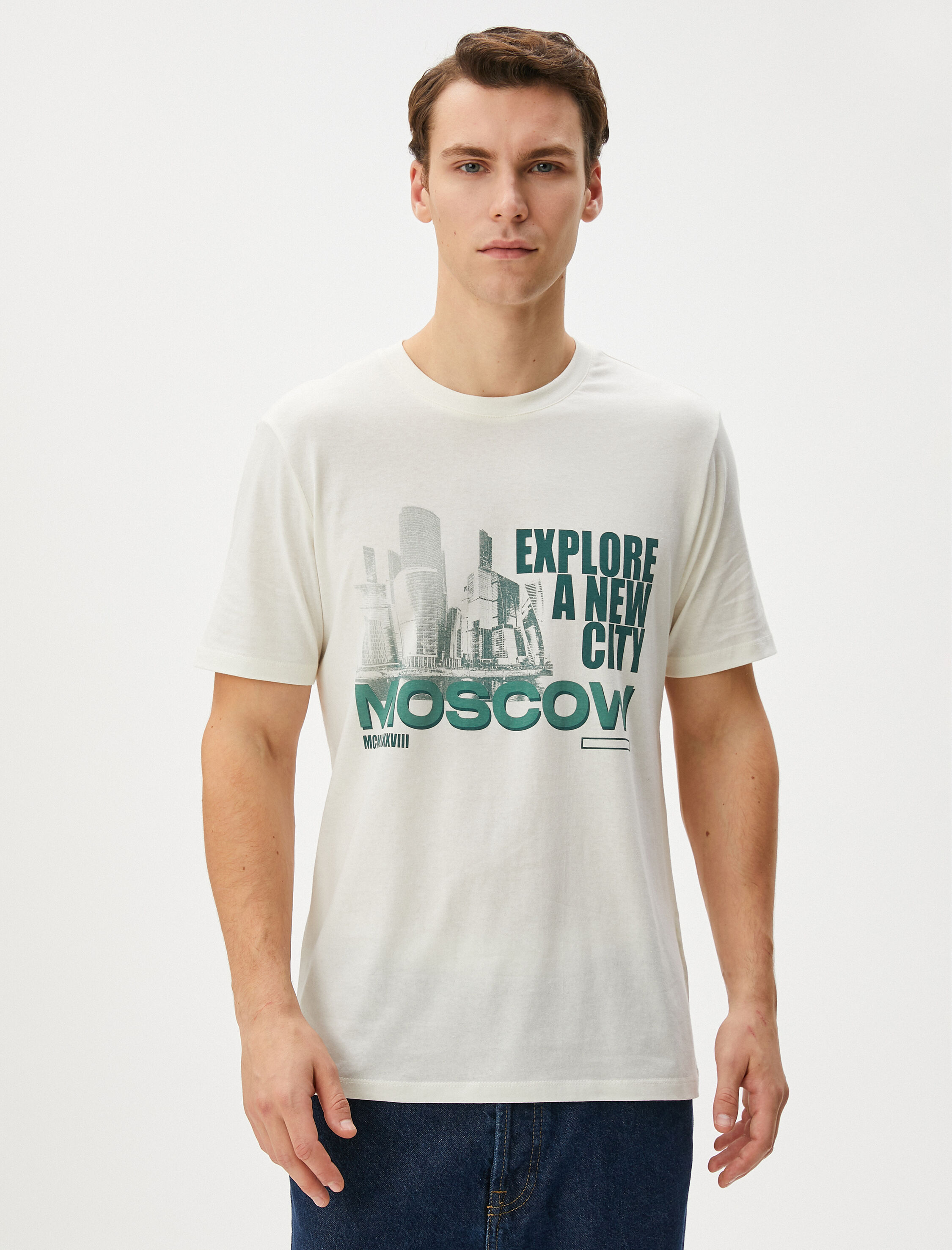   Slogan Baskılı Tişört Kısa Kollu Bisiklet Yaka Pamuklu