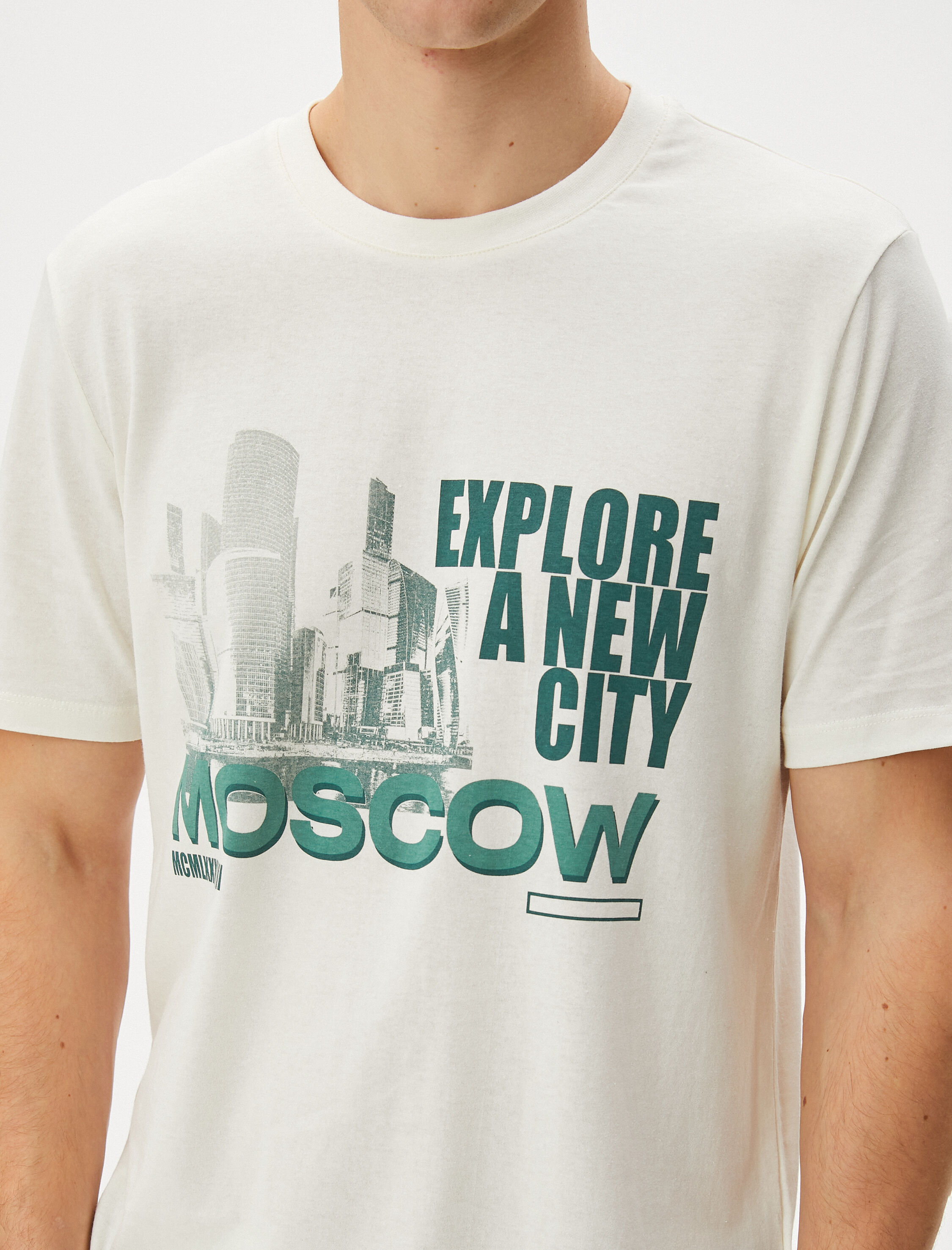   Slogan Baskılı Tişört Kısa Kollu Bisiklet Yaka Pamuklu