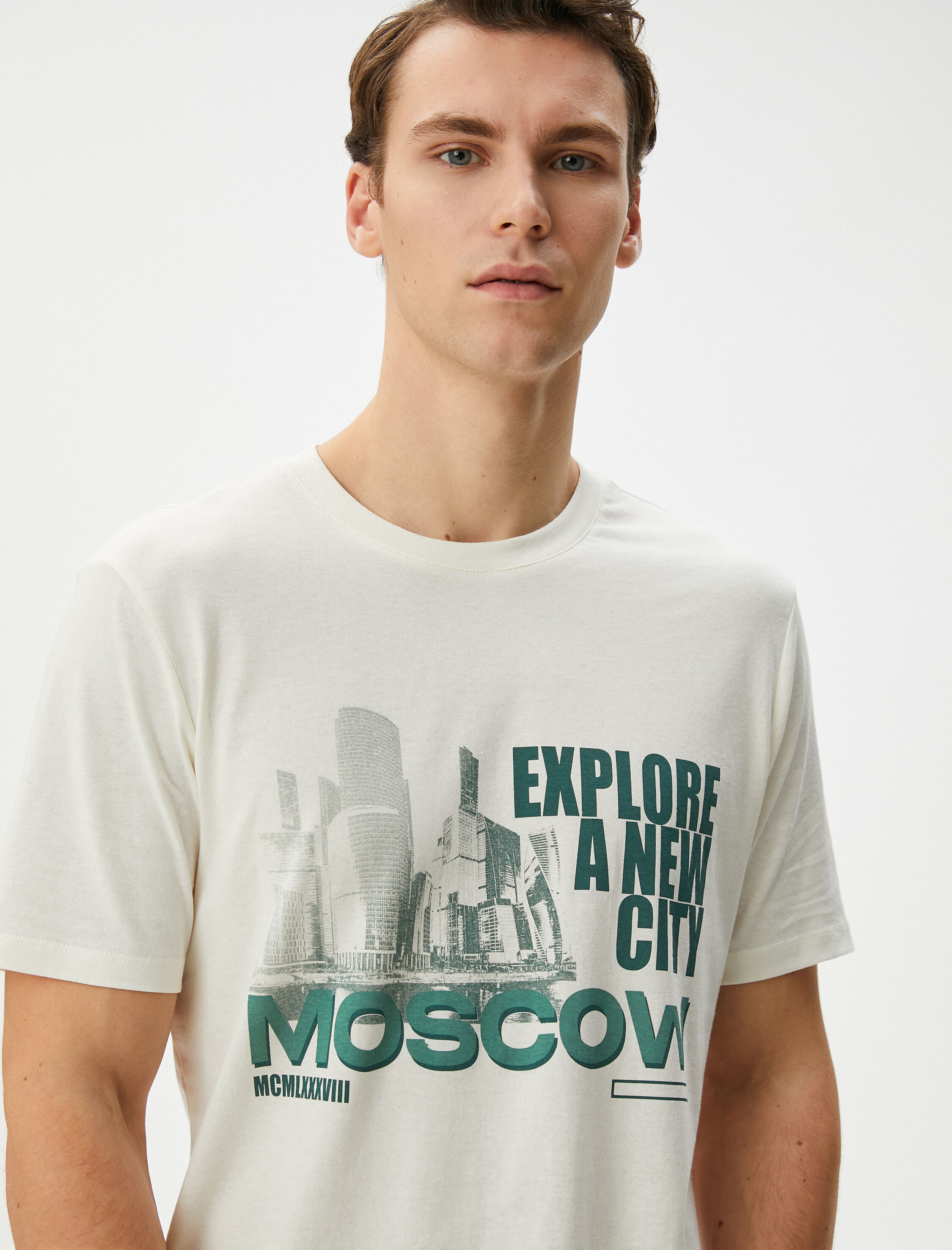   Slogan Baskılı Tişört Kısa Kollu Bisiklet Yaka Pamuklu