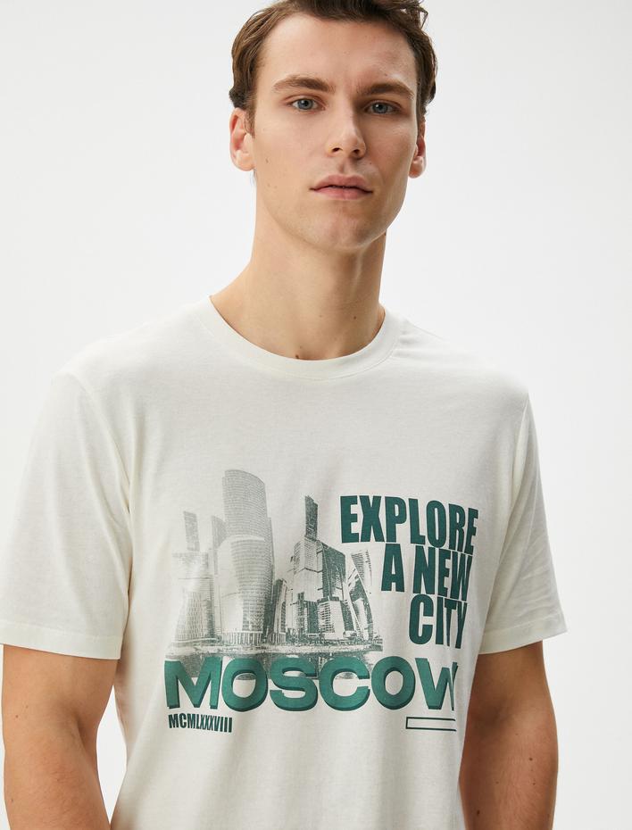  Slogan Baskılı Tişört Kısa Kollu Bisiklet Yaka Pamuklu