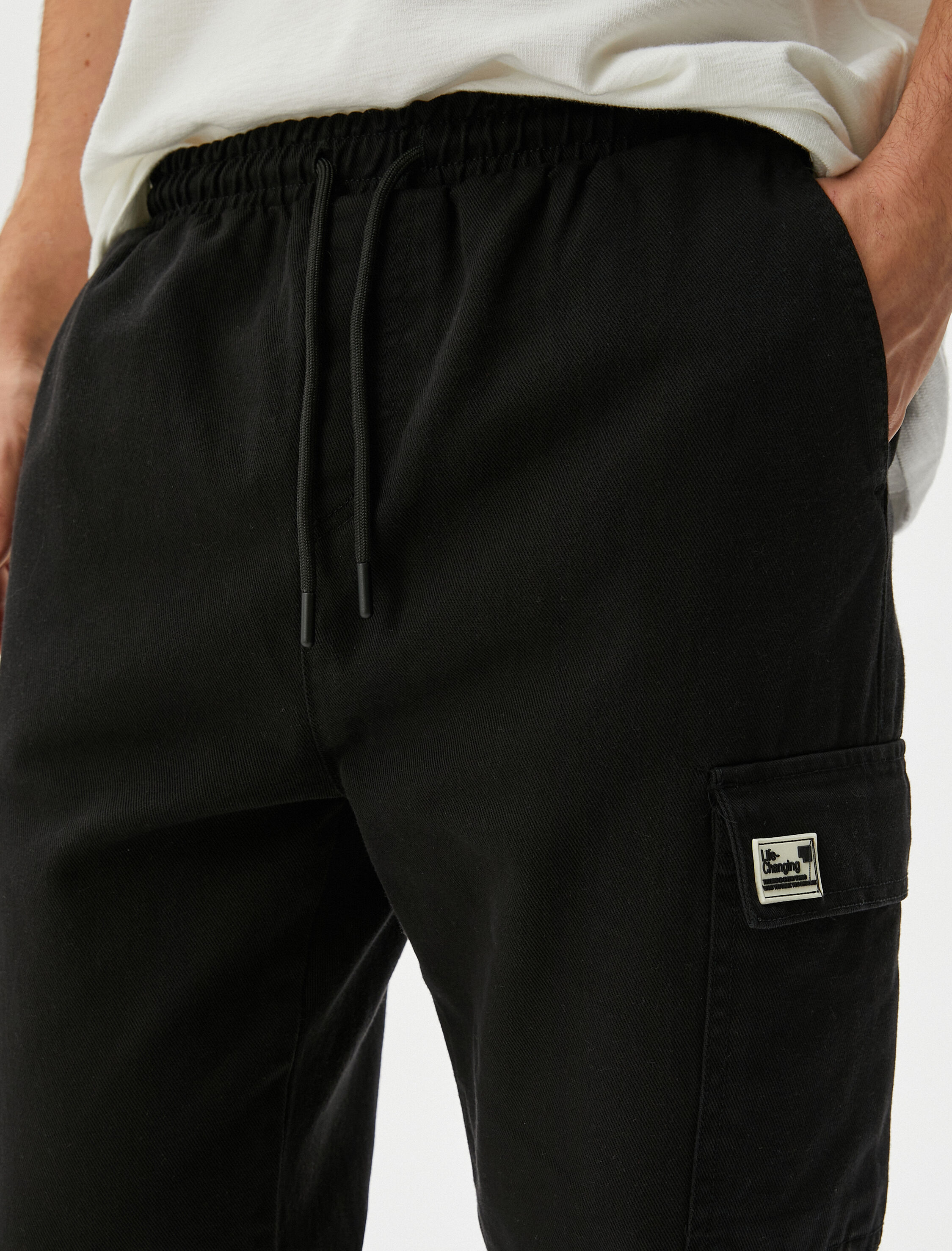   Jogger Pantolon Cep Detaylı Beli Bağcıklı Pamuklu