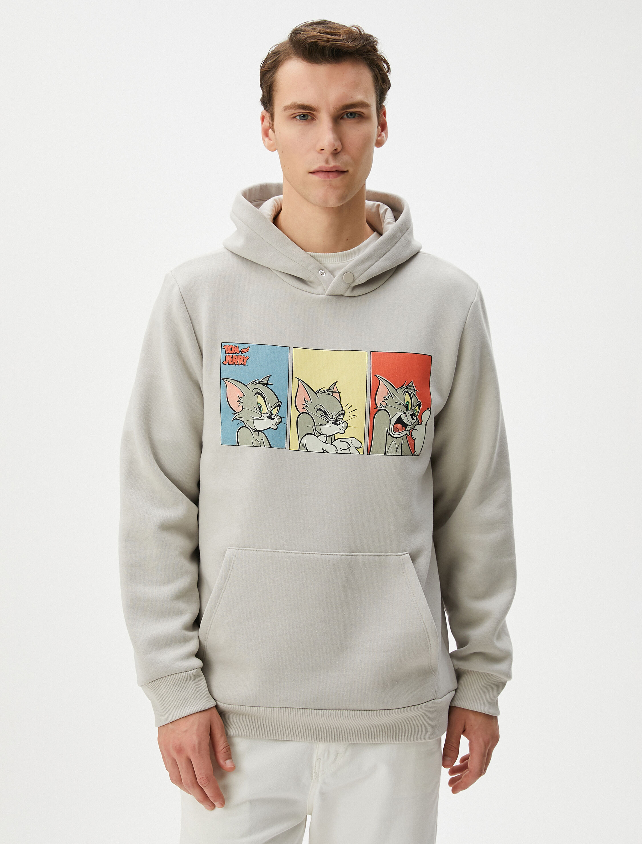 Tom ve Jerry Hoodie Kanguru Cepli Lisanslı Baskılı Şardonlu