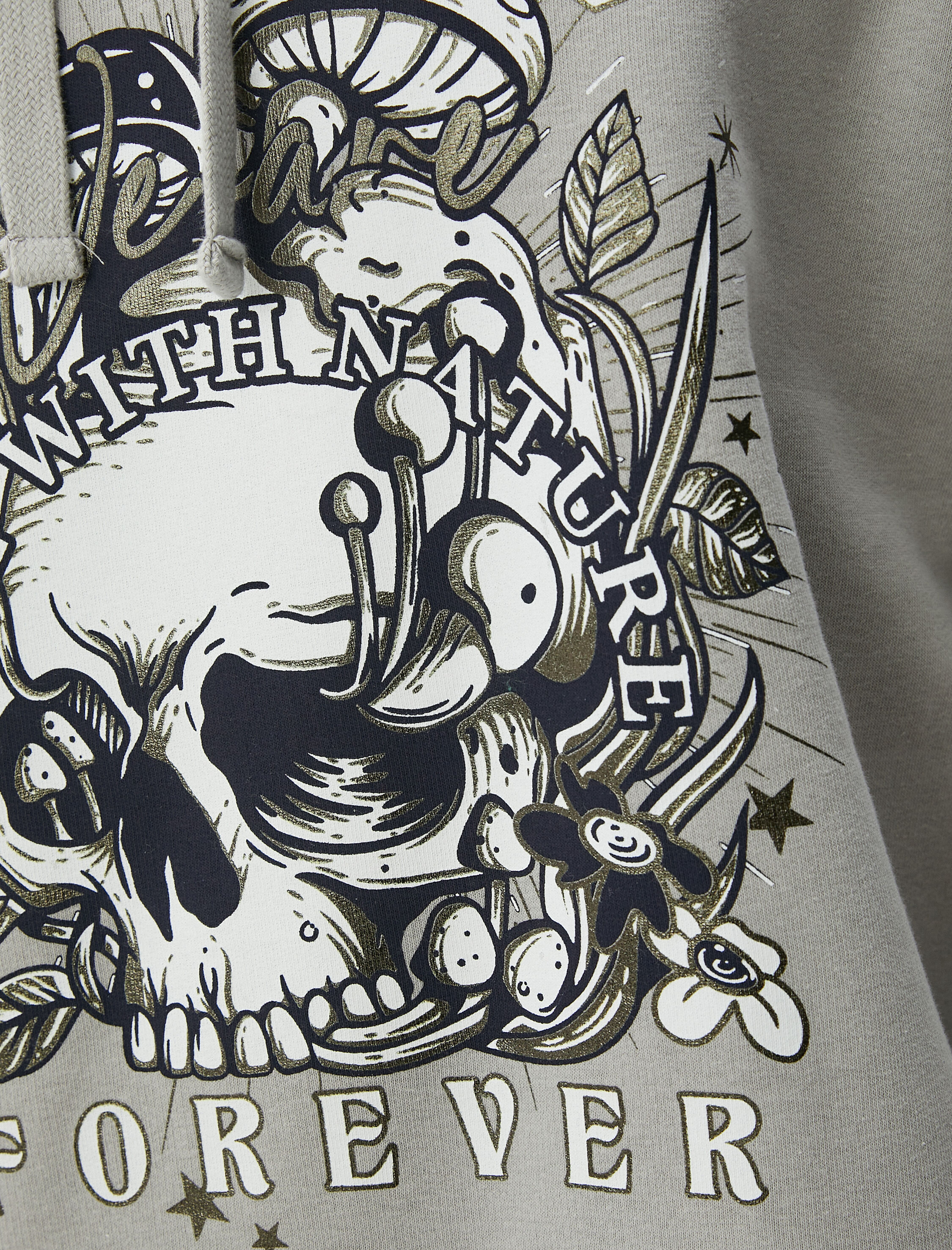 Oversize Kapşonlu Sweatshirt Kuru Kafa Baskılı Şardonlu