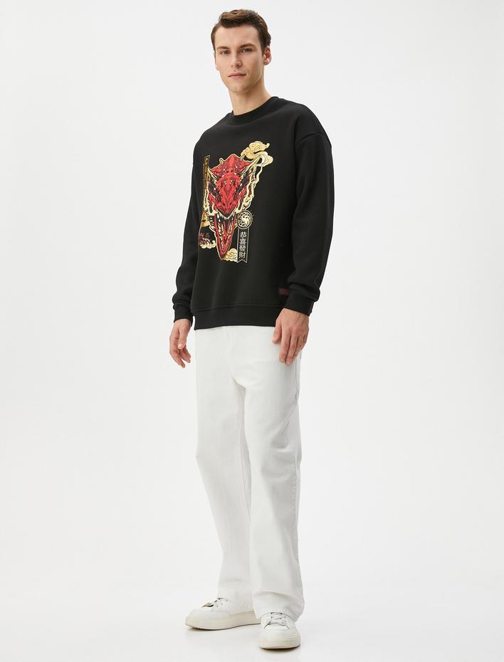  House Of The Dragon Oversize Sweatshirt Lisanslı Baskılı Şardonlu