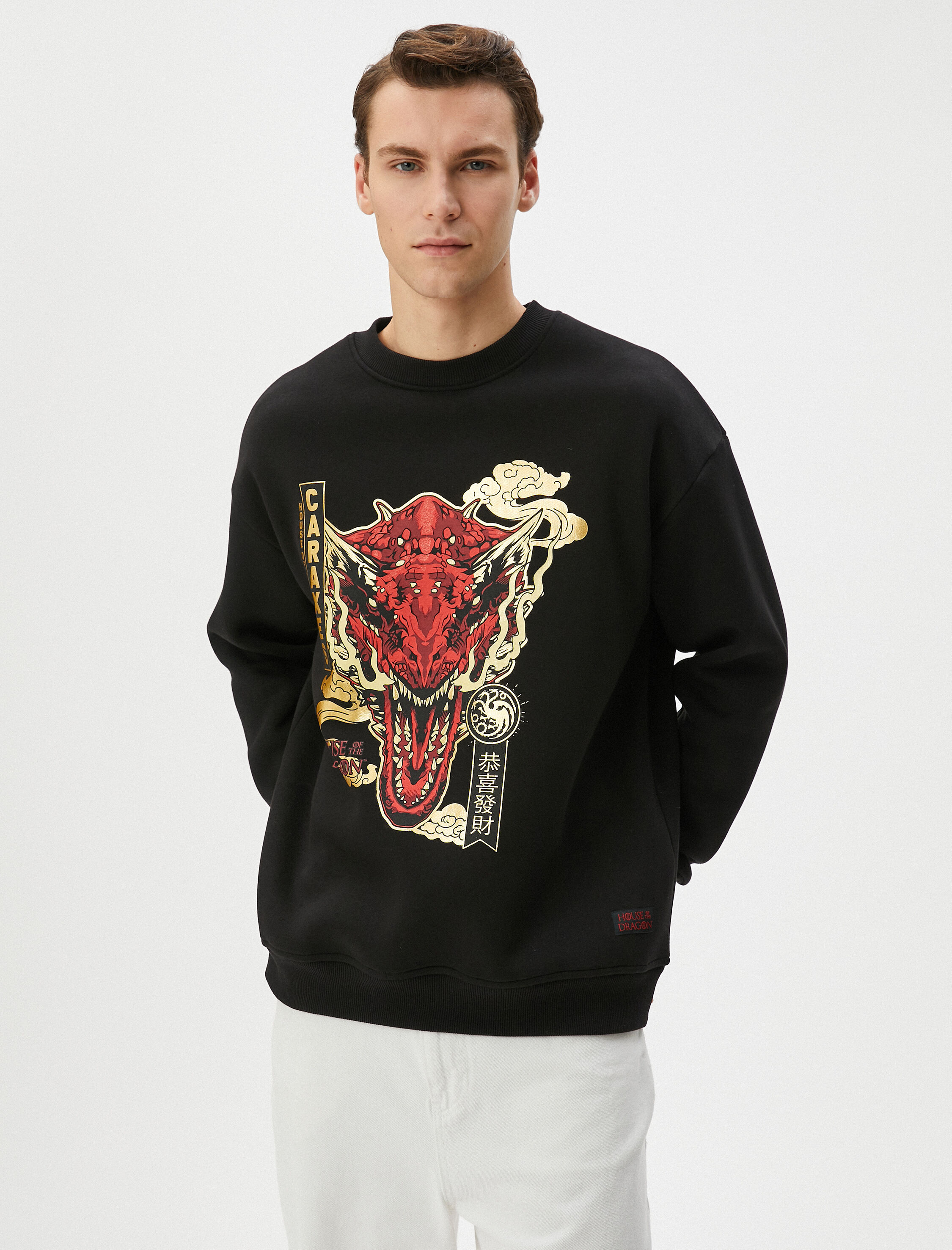   House Of The Dragon Oversize Sweatshirt Lisanslı Baskılı Şardonlu