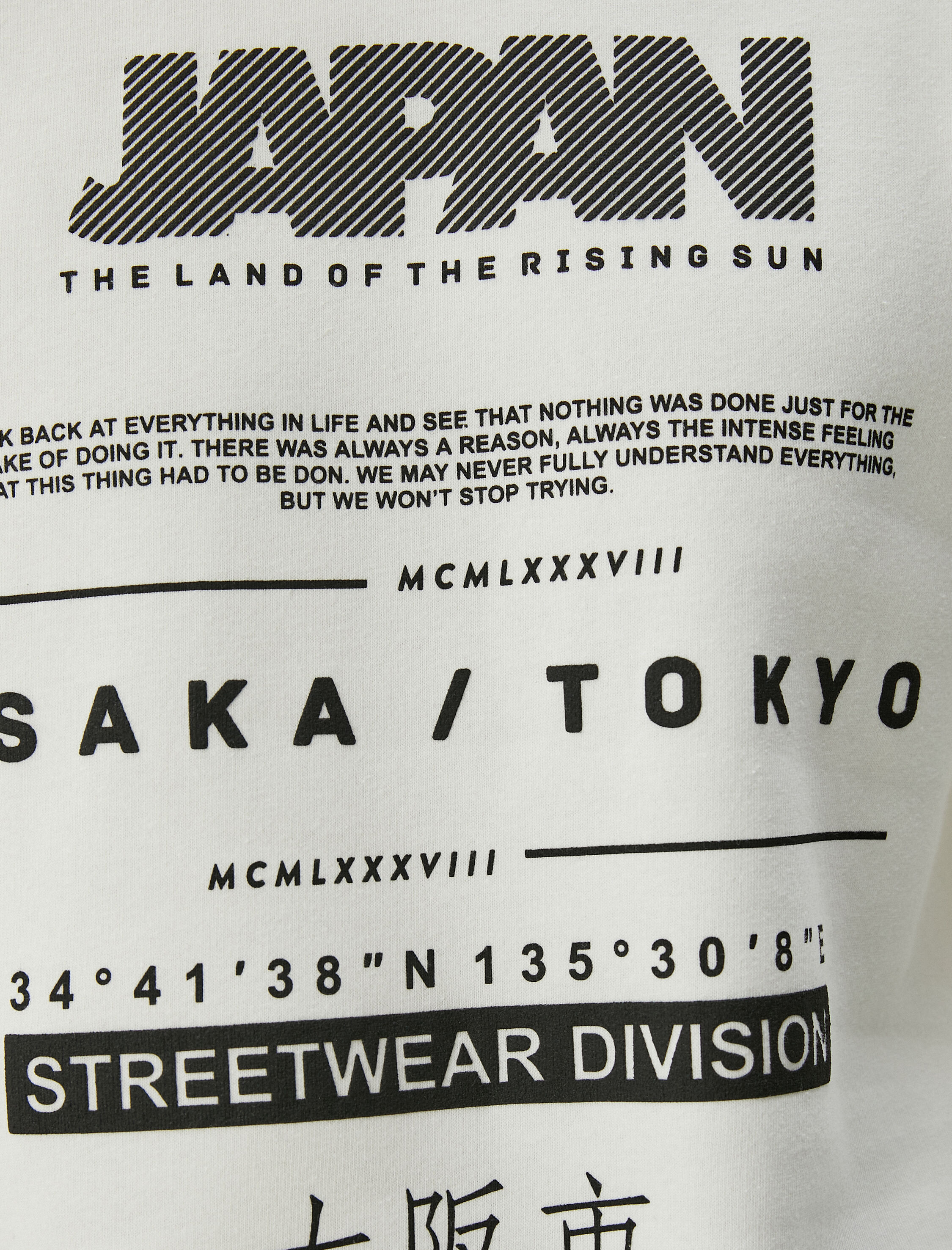   Slogan Baskılı Sweatshirt Uzakdoğu Temalı Bisiklet Yaka Şardonlu