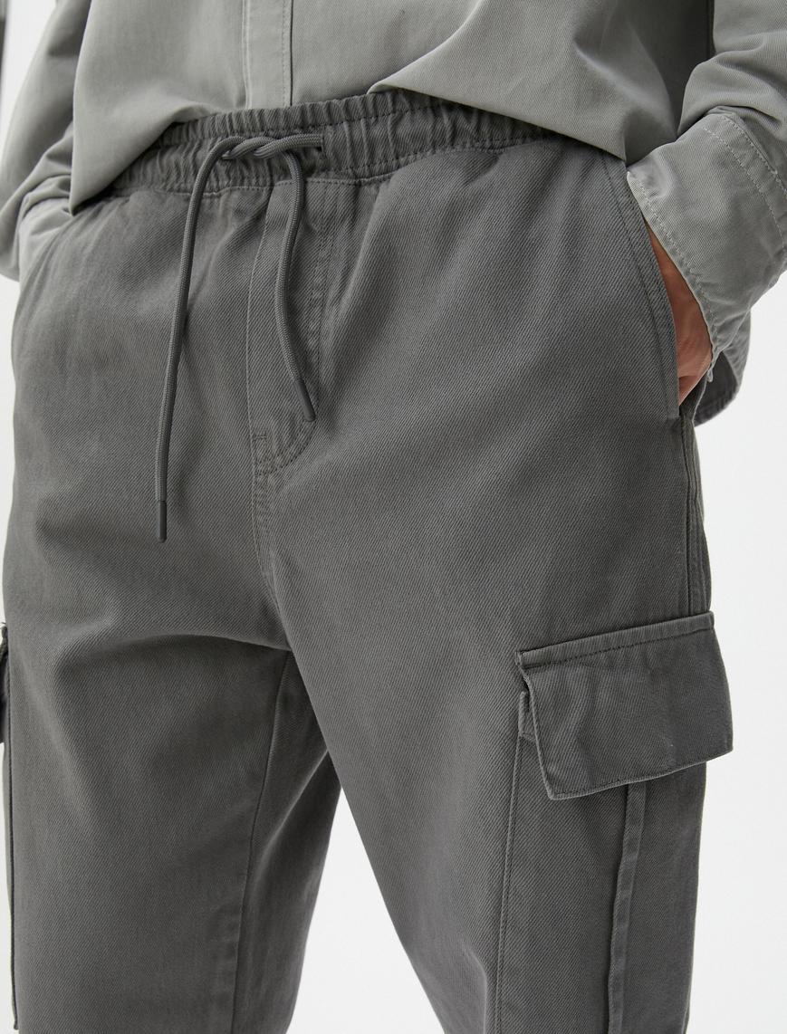   Yıkamalı Pantolon Kargo Cepli Jogger Rahat Kesim Beli Bağcıklı