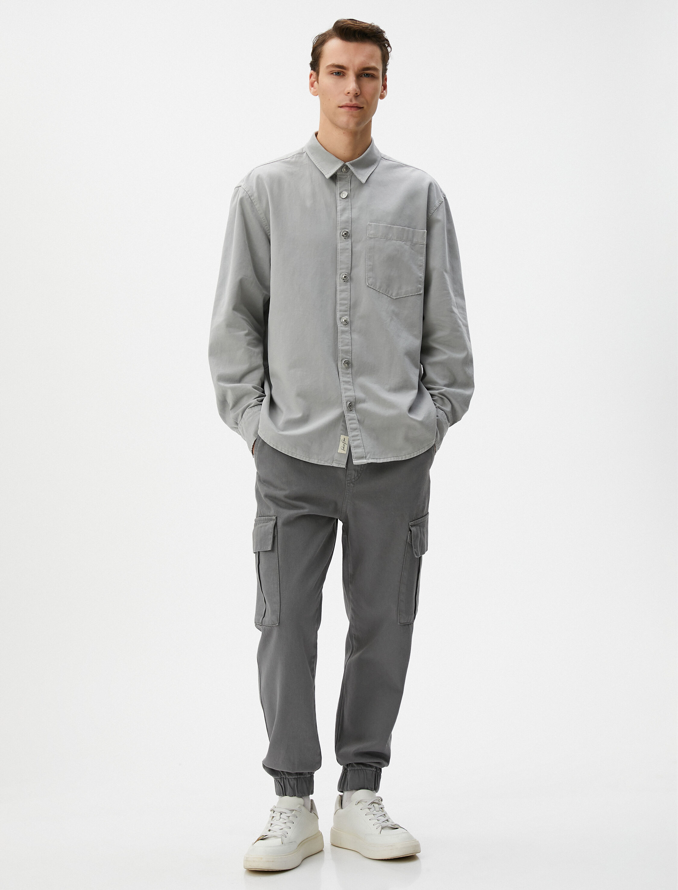 Yıkamalı Pantolon Kargo Cepli Jogger Rahat Kesim Beli Bağcıklı