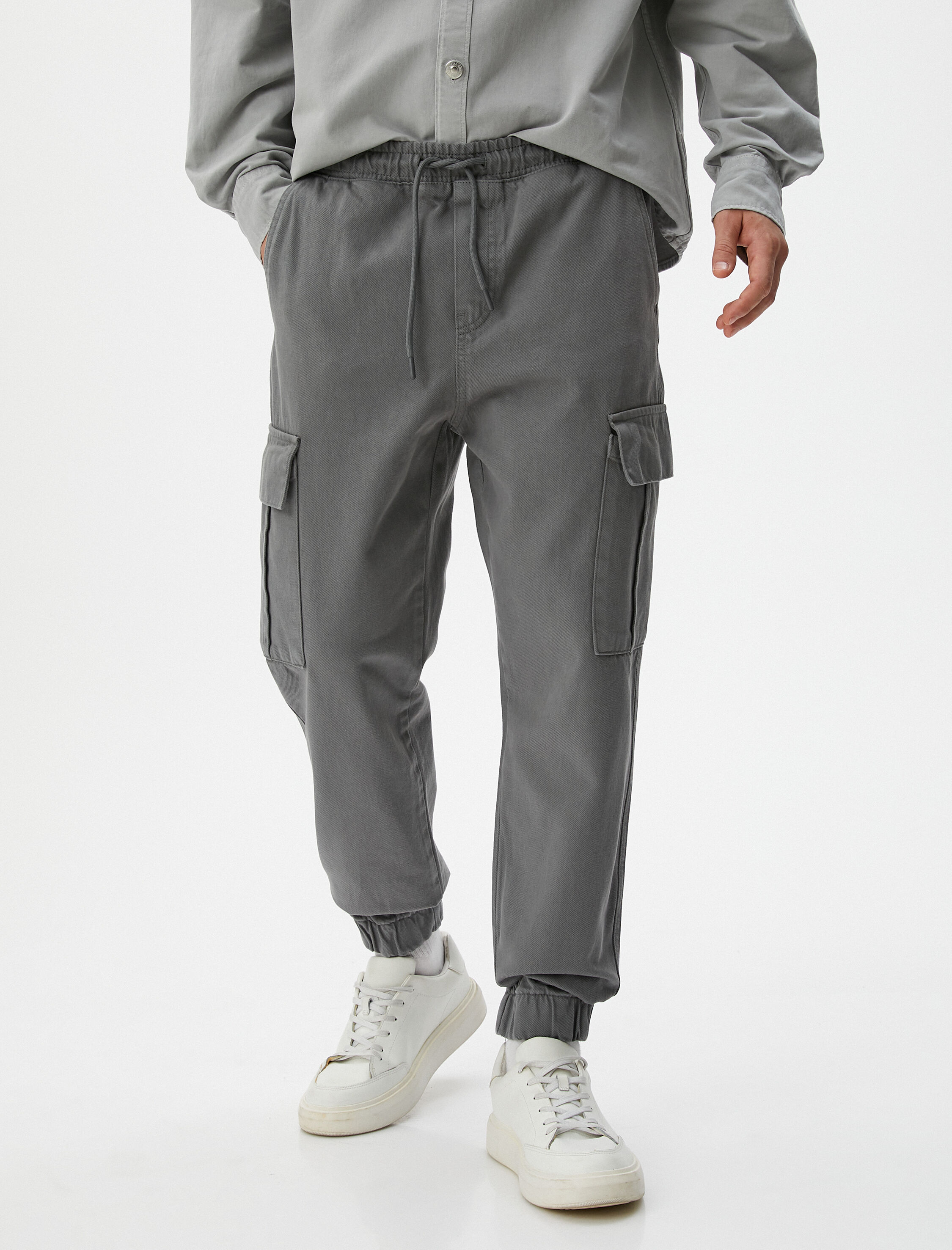 Yıkamalı Pantolon Kargo Cepli Jogger Rahat Kesim Beli Bağcıklı