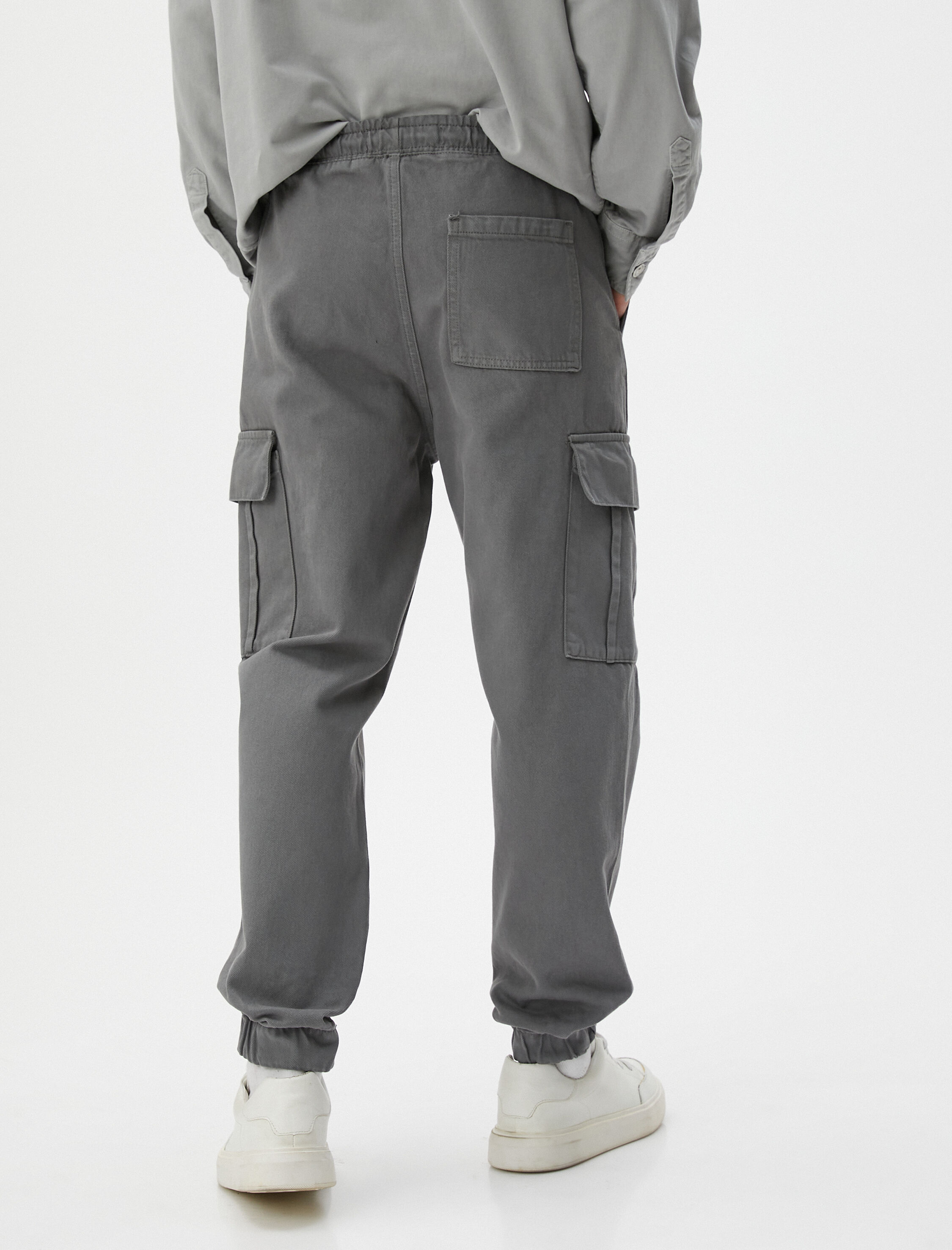 Yıkamalı Pantolon Kargo Cepli Jogger Rahat Kesim Beli Bağcıklı