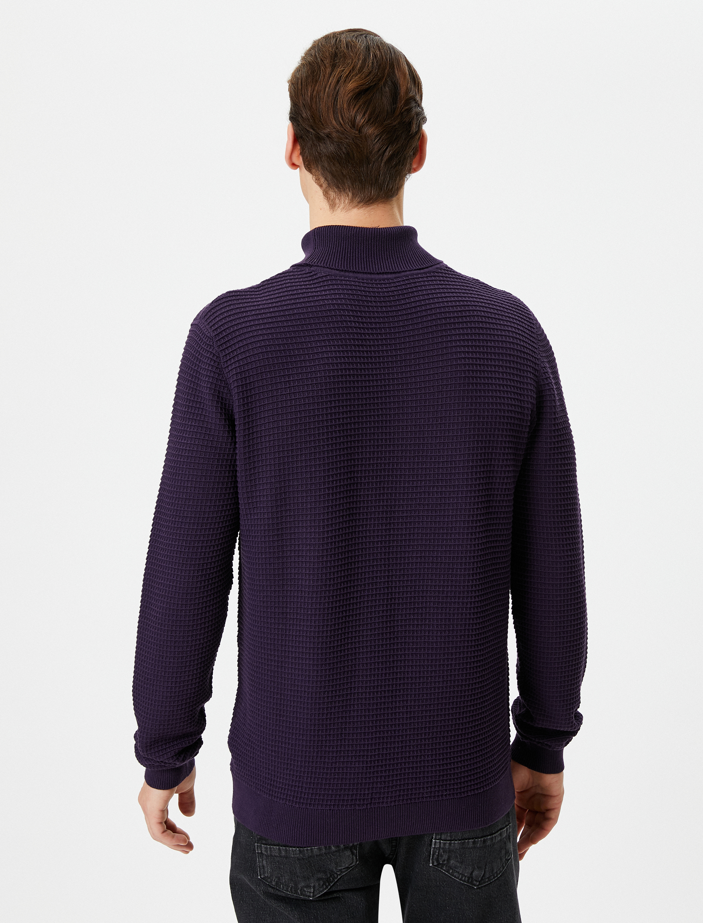   Balıkçı Yaka Kazak Triko Slim Fit Dokulu Uzun Kollu