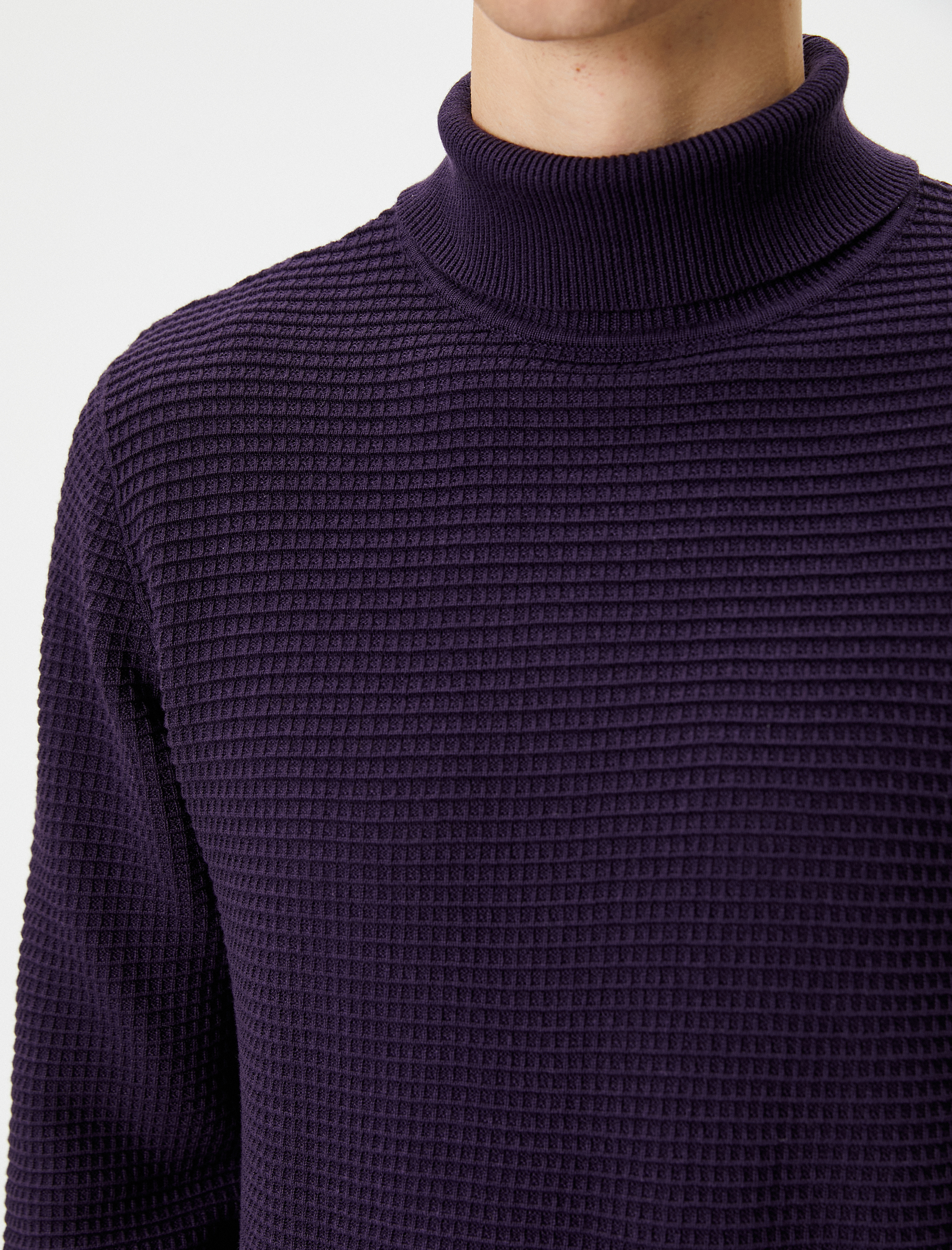   Balıkçı Yaka Kazak Triko Slim Fit Dokulu Uzun Kollu