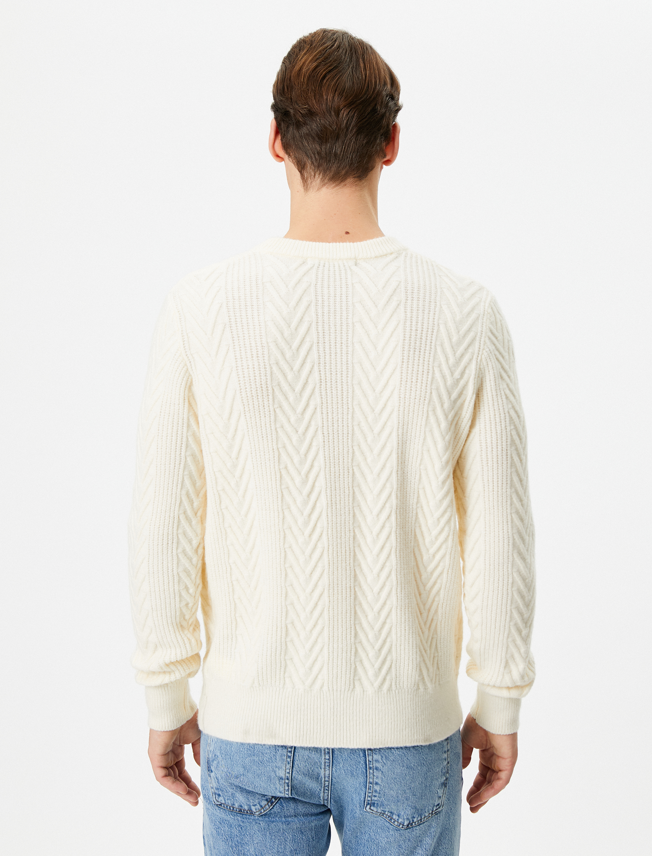   Triko Kazak Bisiklet Yaka Örgü Dokulu Uzun Kollu