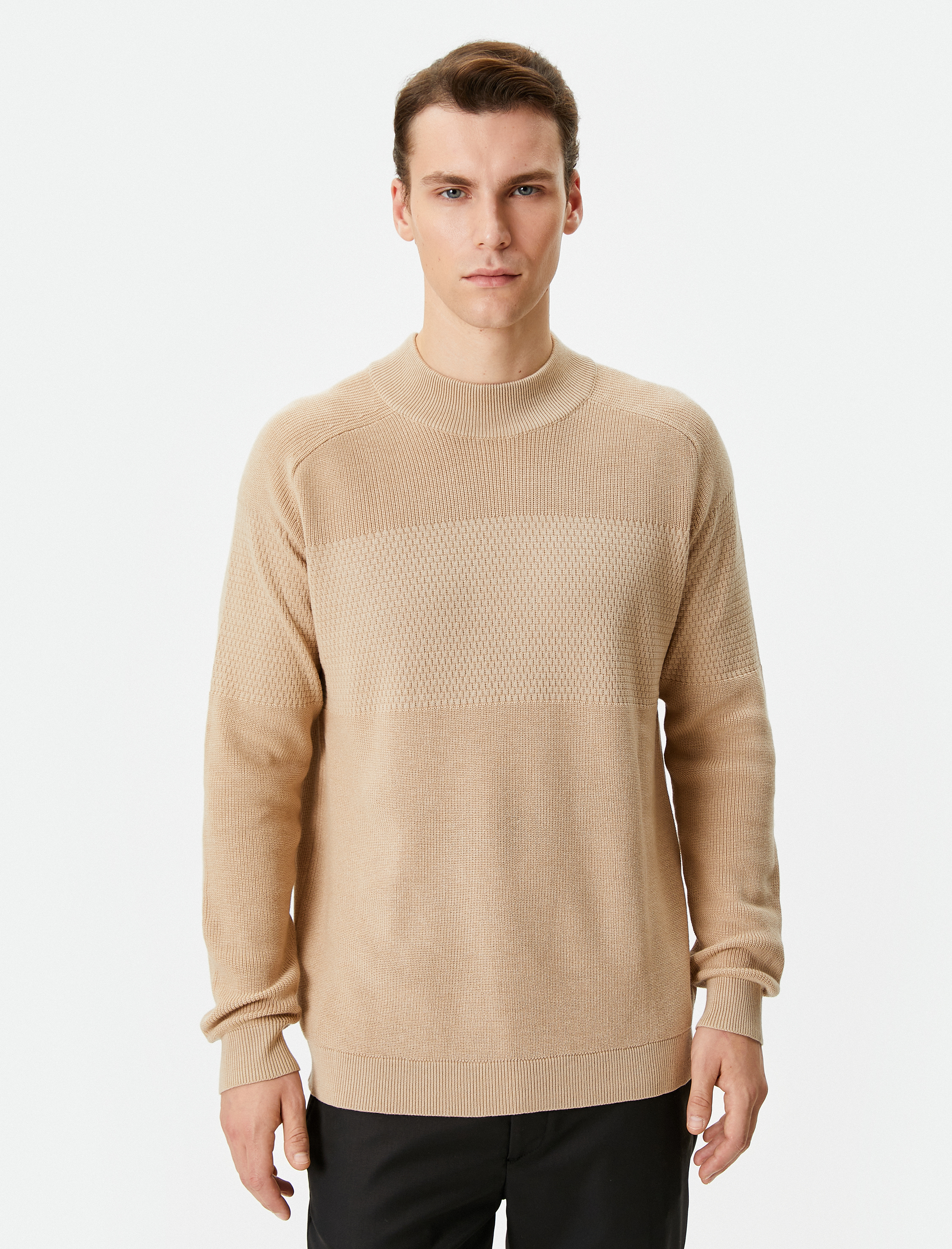   Yarım Balıkçı Yaka Kazak Triko Slim Fit Dokulu