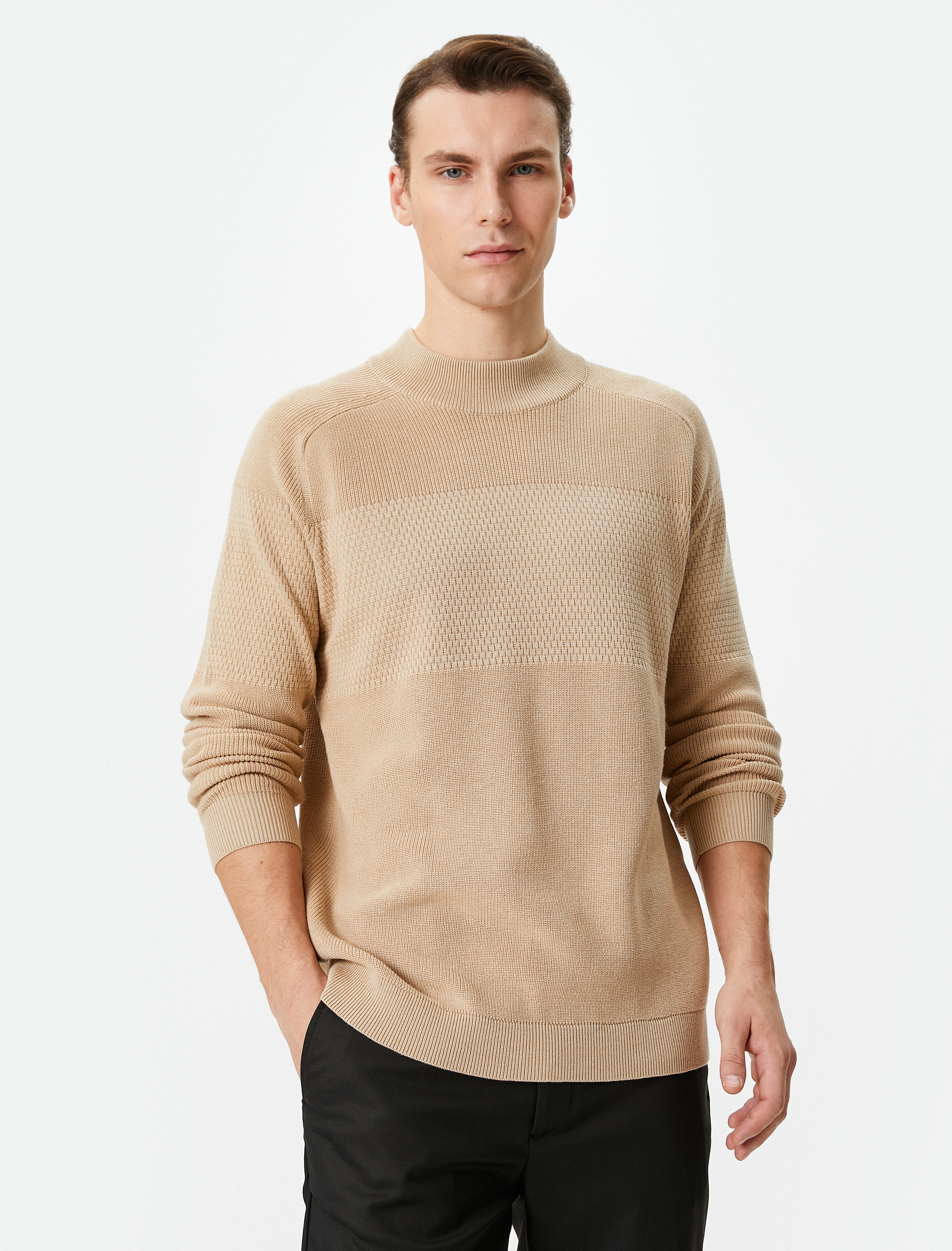   Yarım Balıkçı Yaka Kazak Triko Slim Fit Dokulu