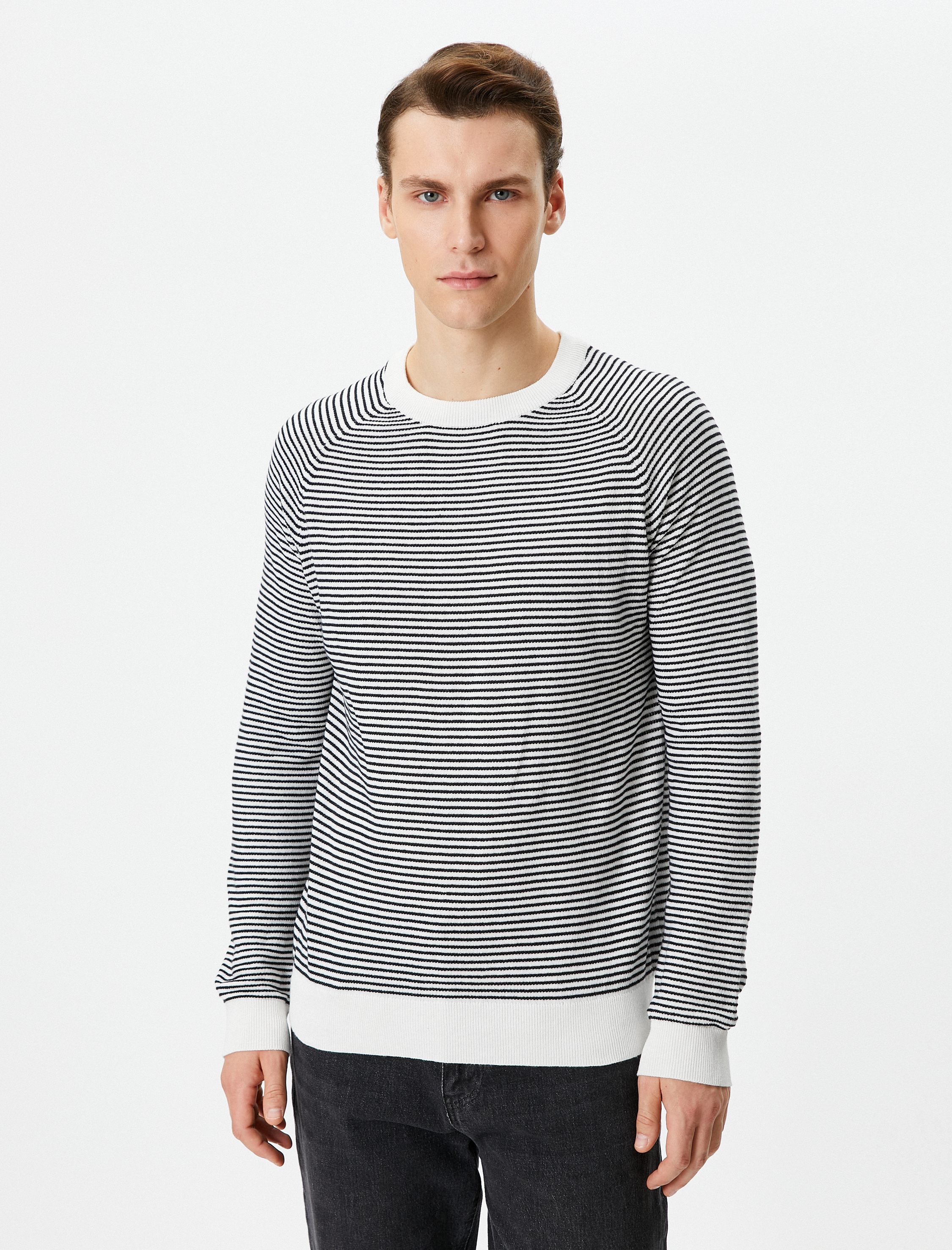   Bisiklet Yaka Kazak Triko Dokulu Uzun Kollu