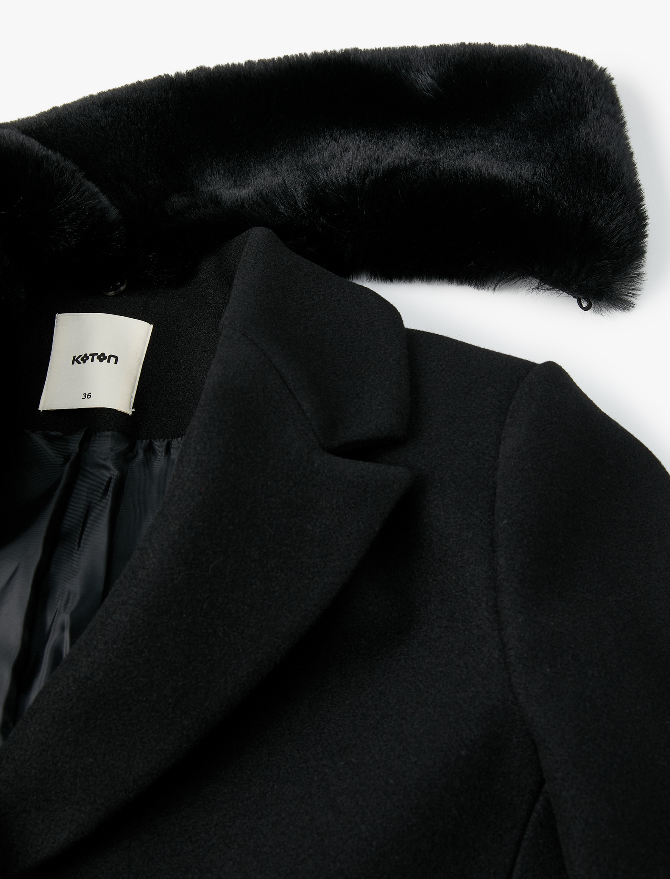   Kaşe Kaban Çıkarılabilir Suni Kürklü Cepli Düğmeli