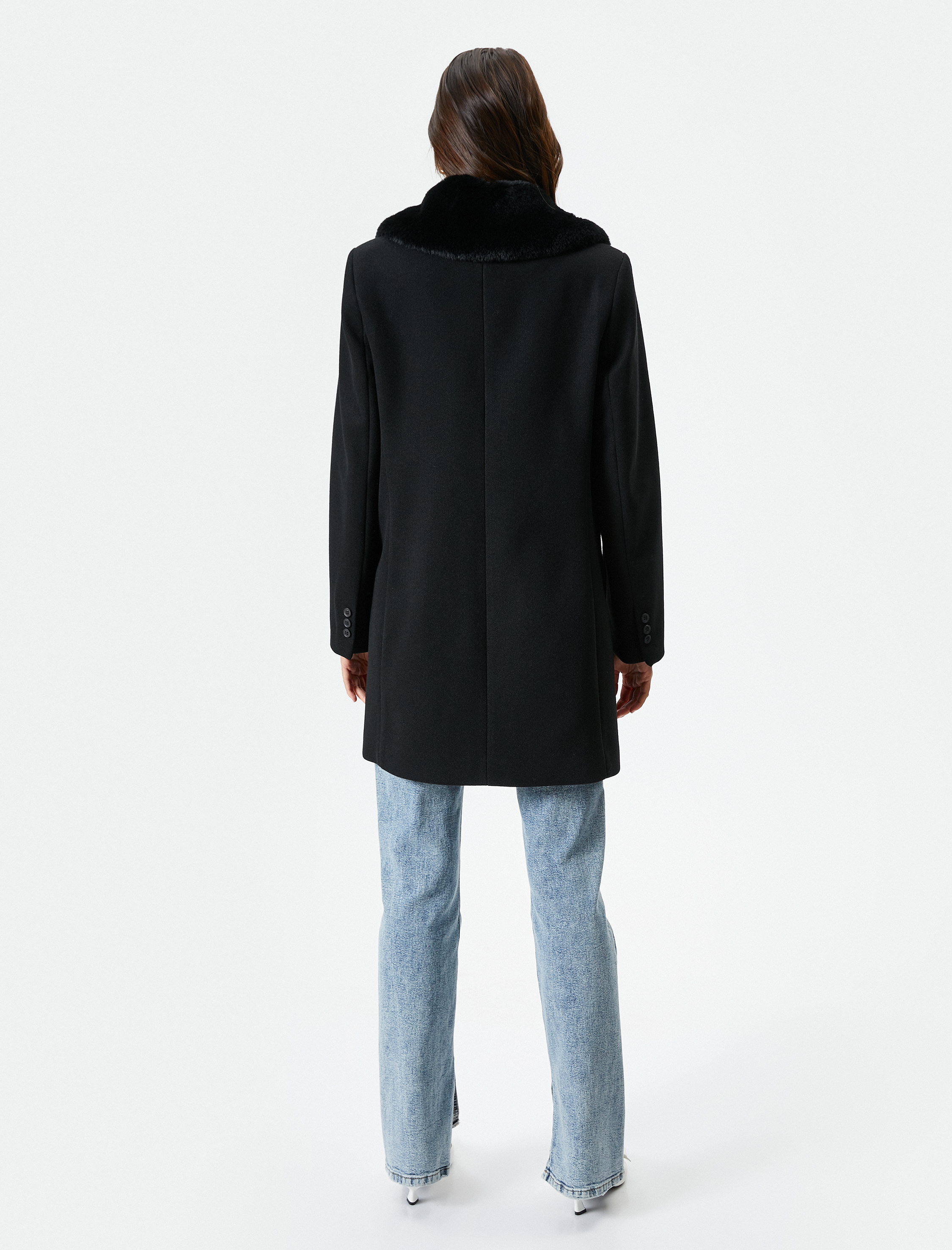   Kaşe Kaban Çıkarılabilir Suni Kürklü Cepli Düğmeli