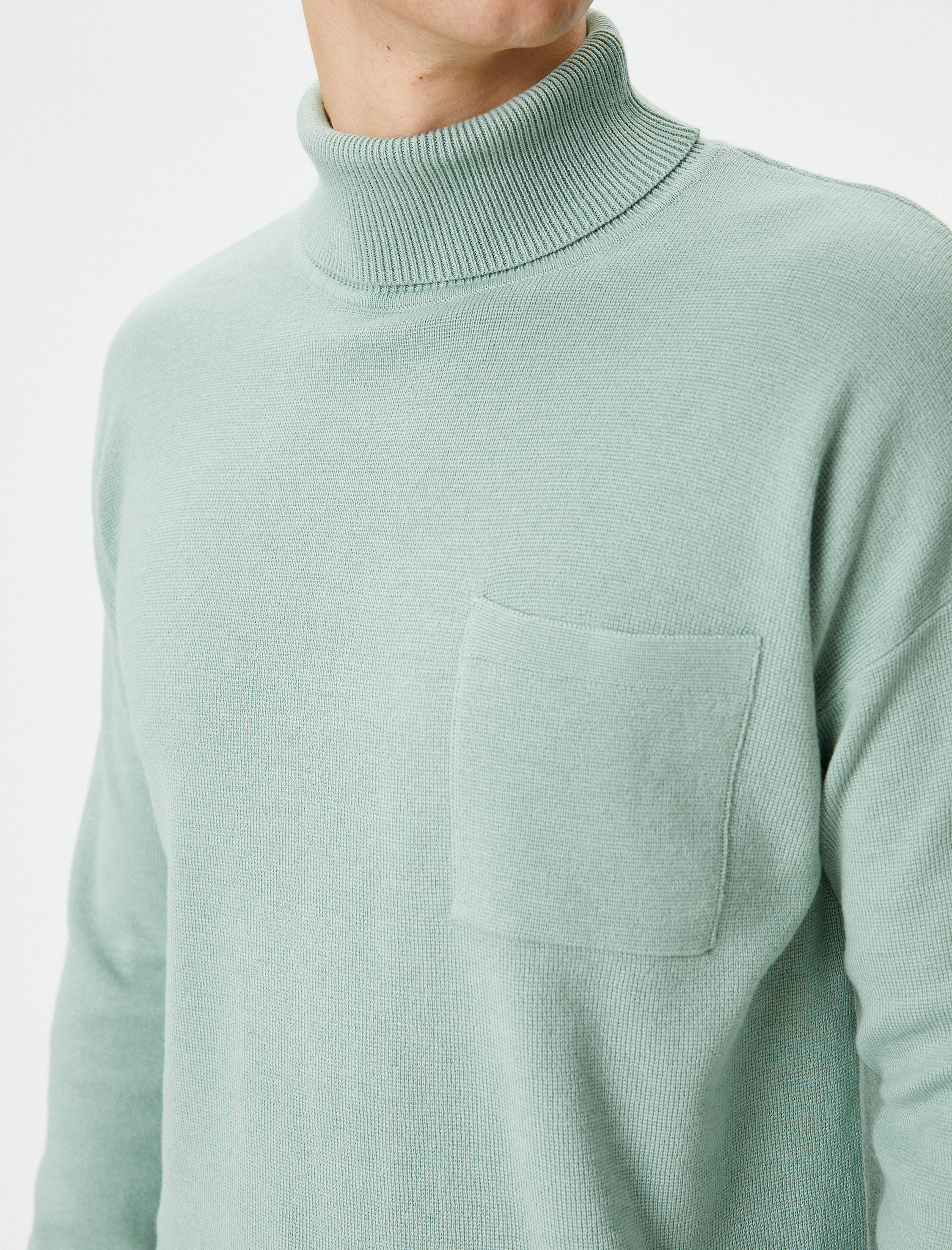   Boğazlı Kazak Triko Cep Detaylı Uzun Kollu