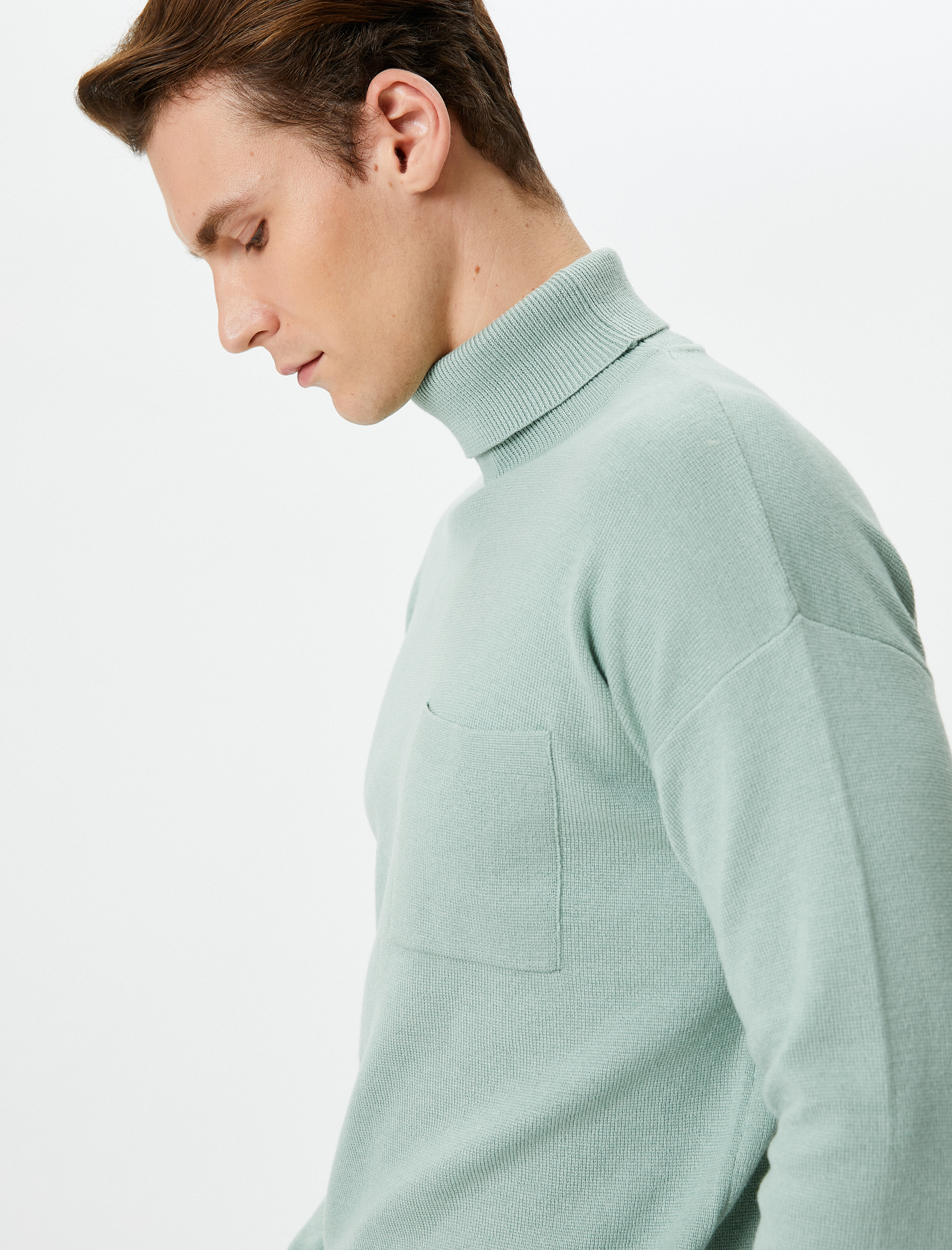   Boğazlı Kazak Triko Cep Detaylı Uzun Kollu