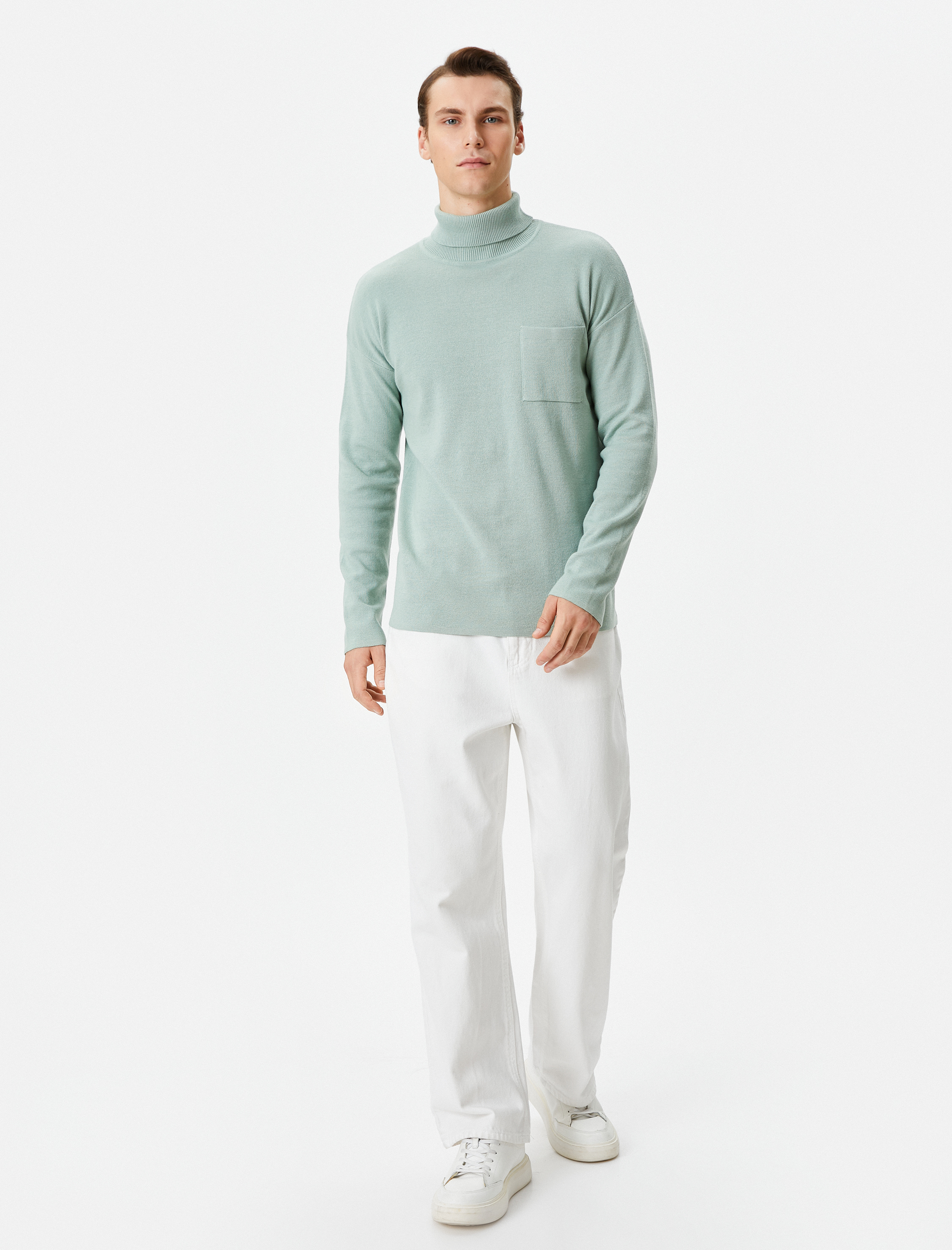   Boğazlı Kazak Triko Cep Detaylı Uzun Kollu