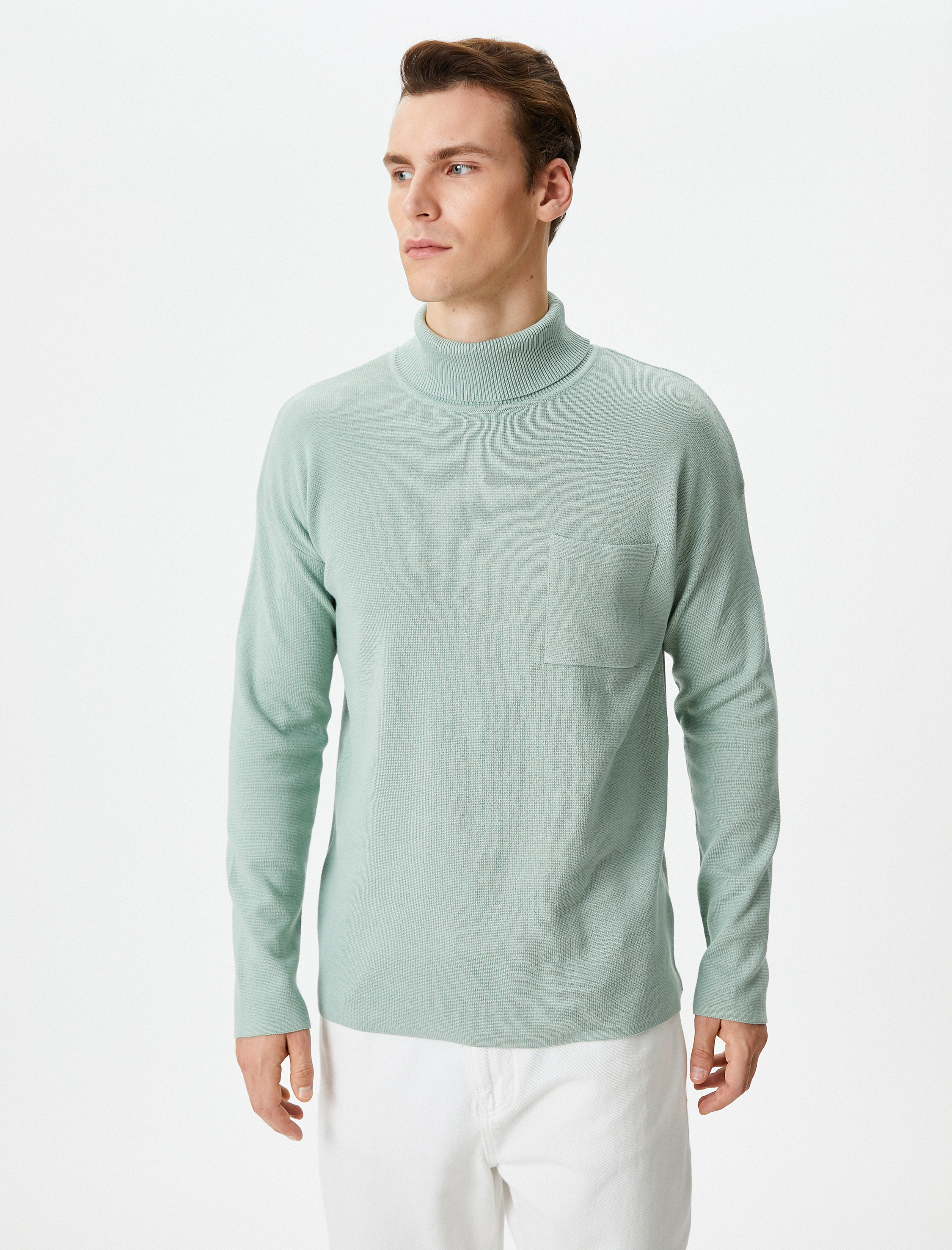   Boğazlı Kazak Triko Cep Detaylı Uzun Kollu