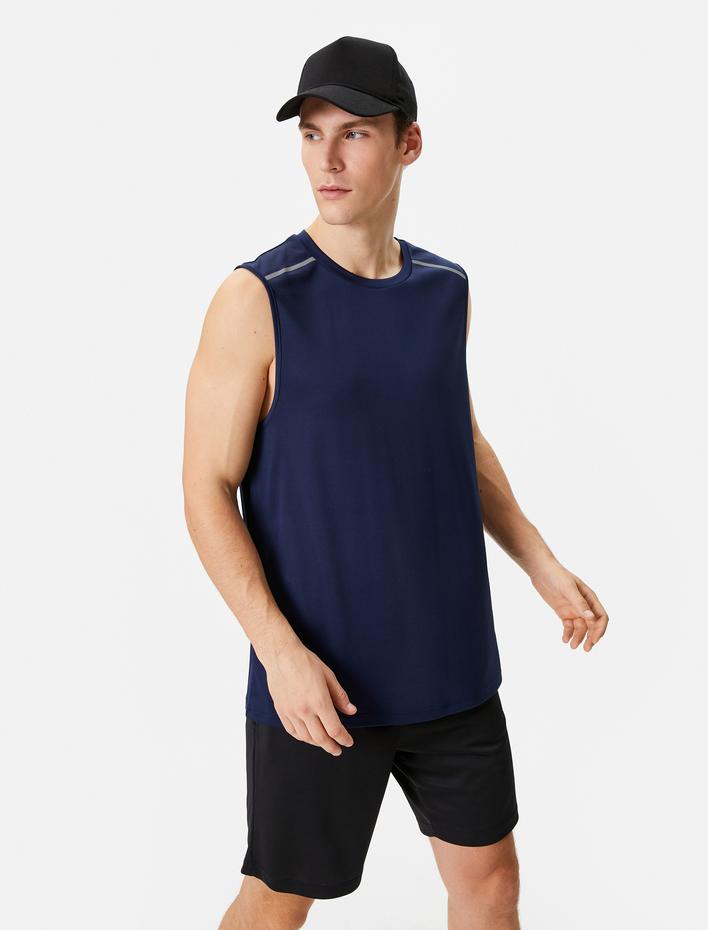  Sporcu Atleti Bisiklet Yaka Şerit Detaylı Kolsuz