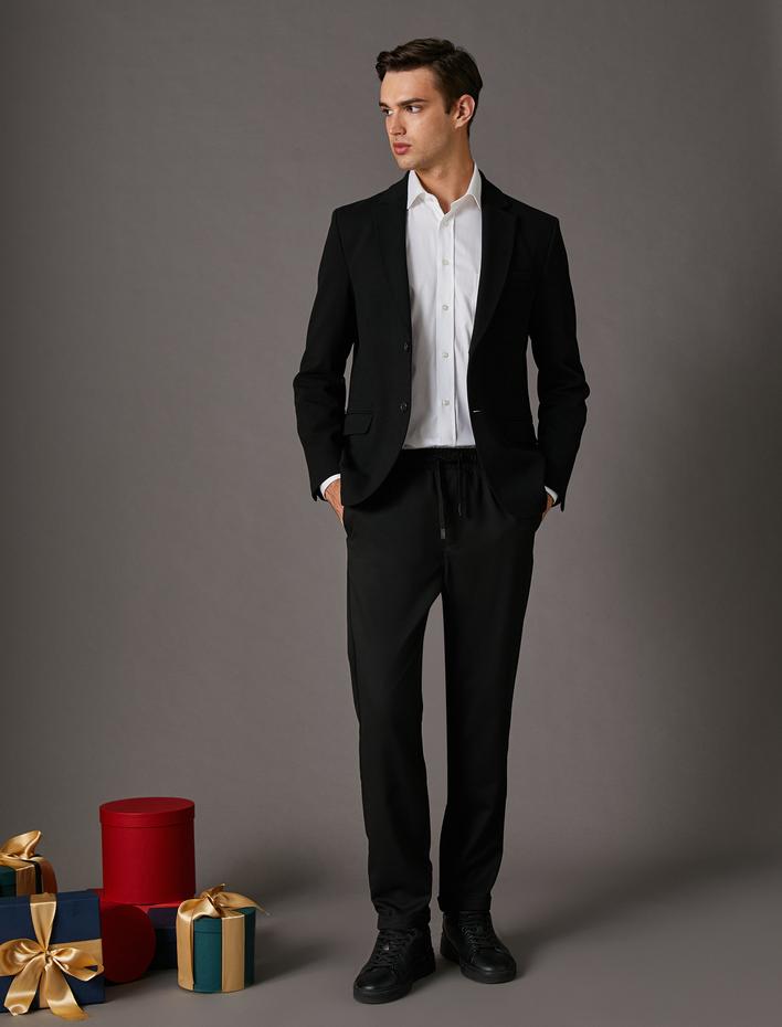  Kumaş Pantolon Slim Fit Beli Bağcıklı Cep Detaylı Bilek Boy