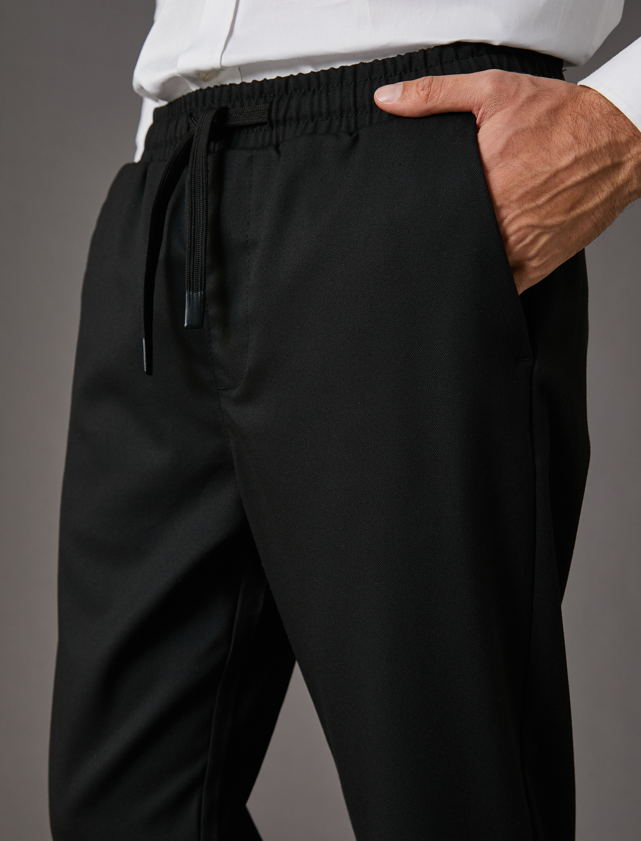   Kumaş Pantolon Slim Fit Beli Bağcıklı Cep Detaylı Bilek Boy