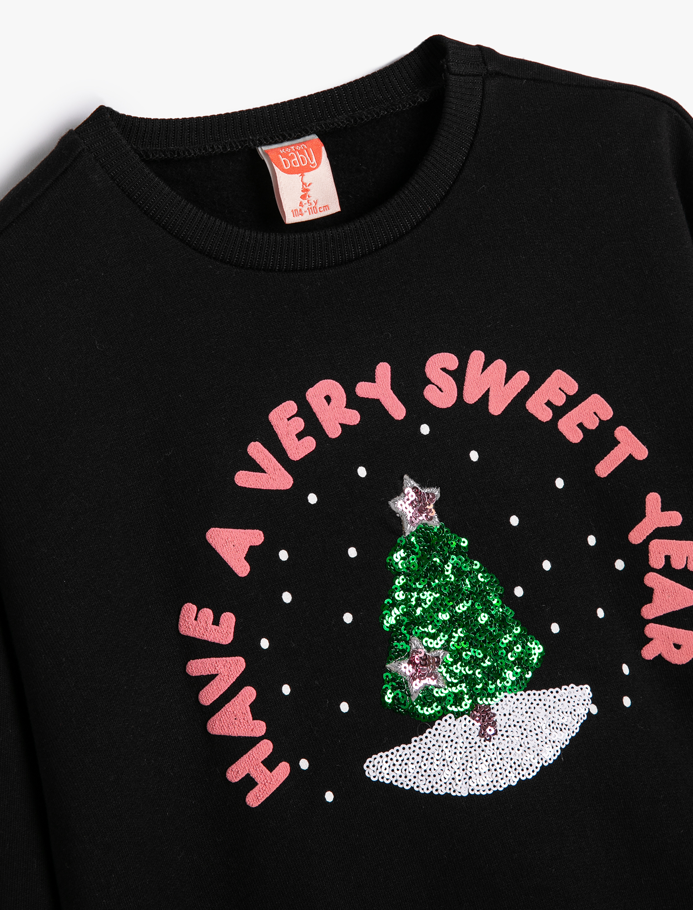  Kız Bebek Sweatshirt Yılbaşı Temalı Pullu Payetli Şardonlu Pamuklu