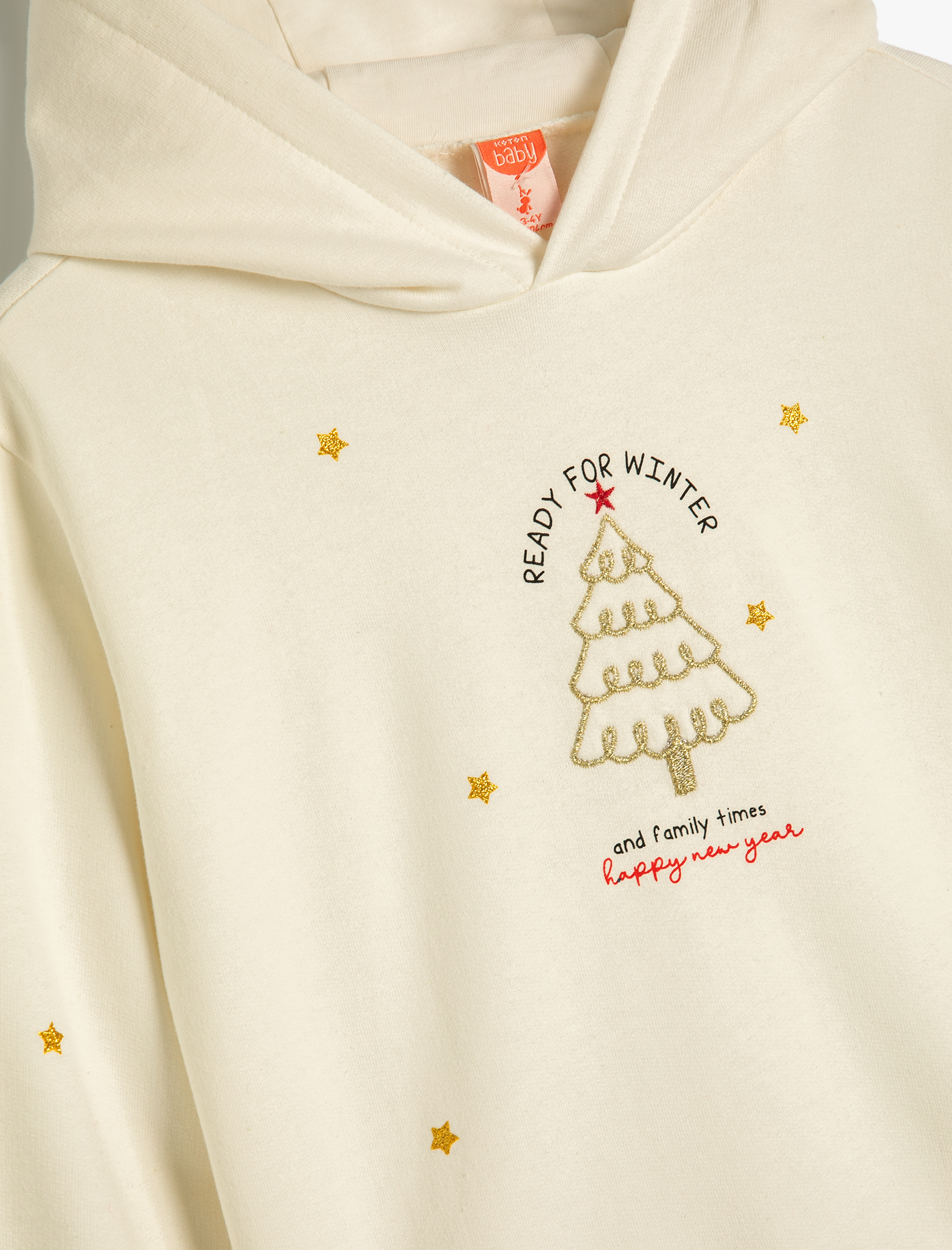  Kız Bebek Kapşonlu Sweat Yeni Yıl Baskı Detaylı Şardonlu Pamuklu