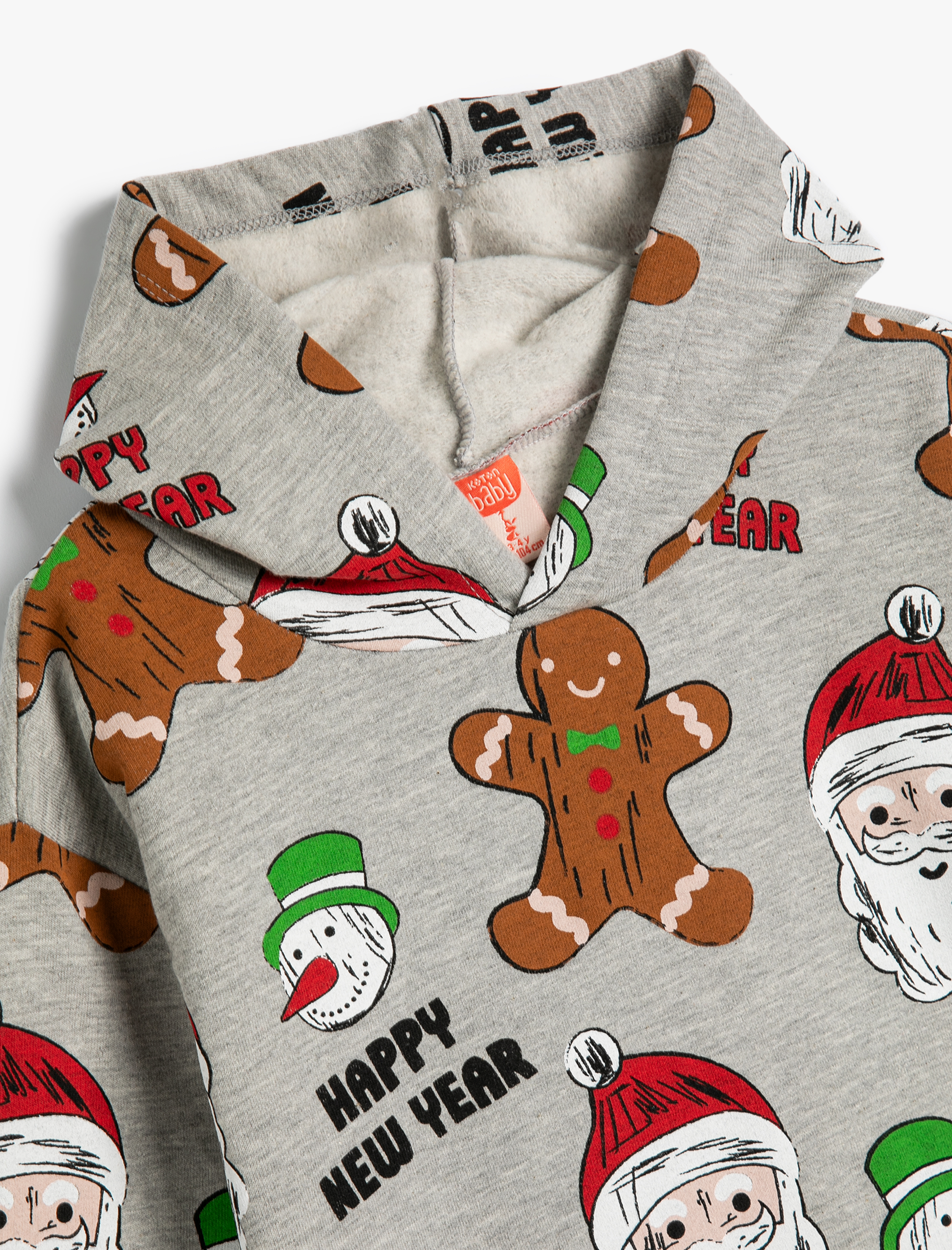  Erkek Bebek Kapşonlu Sweat Yılbaşı Temalı Baskı Detaylı