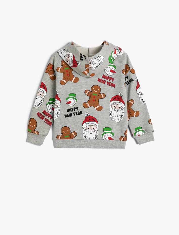 Erkek Bebek Kapşonlu Sweat Yılbaşı Temalı Baskı Detaylı