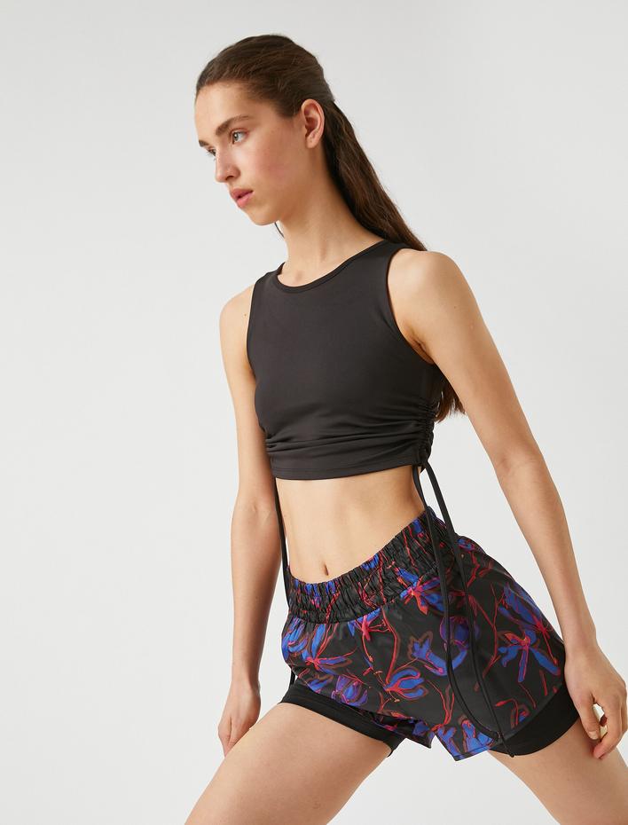  Halter Yaka Yanları Büzgülü Crop Atlet