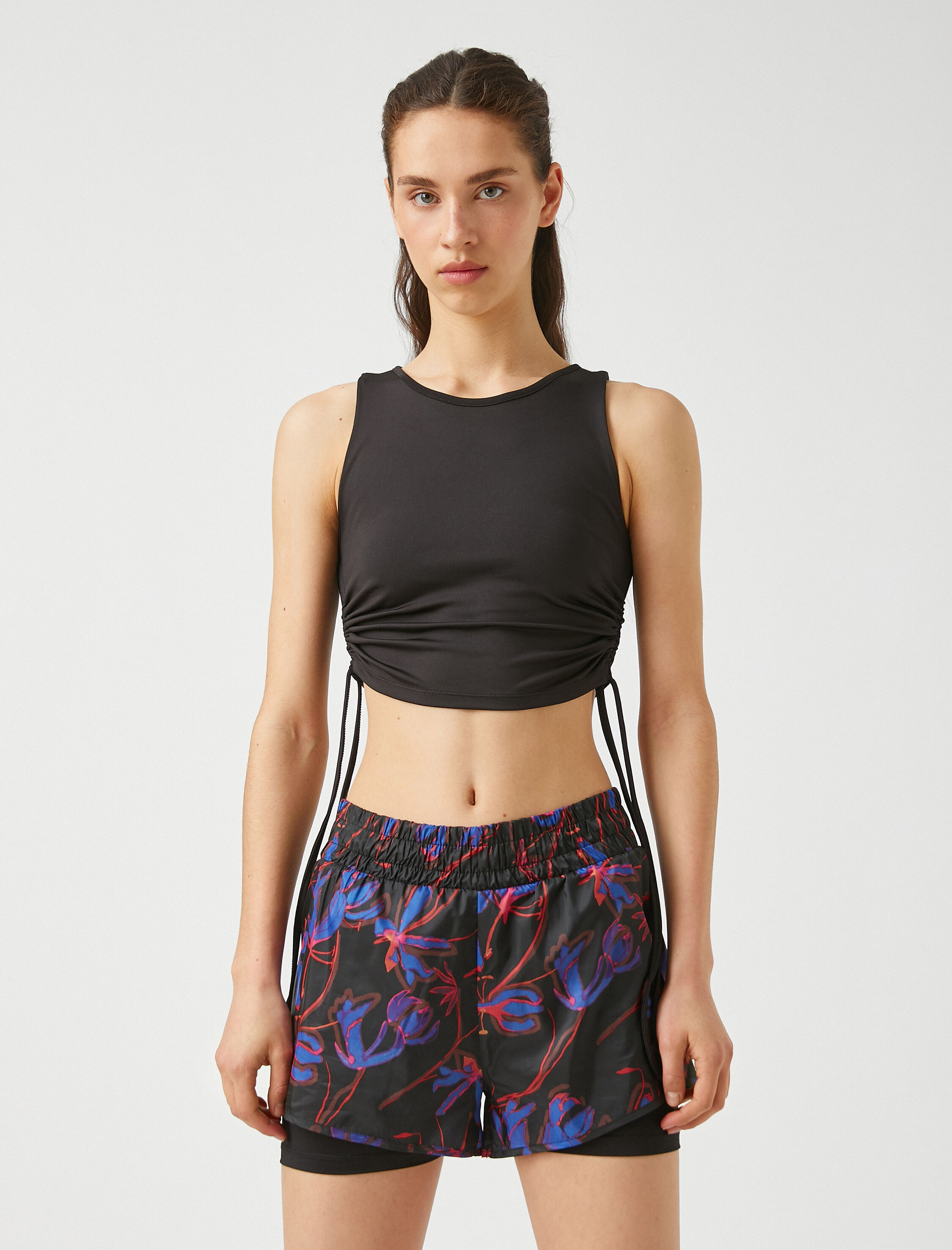 Halter Yaka Yanları Büzgülü Crop Atlet