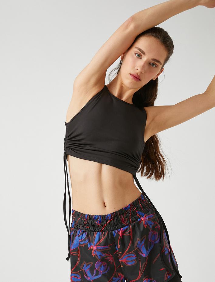  Halter Yaka Yanları Büzgülü Crop Atlet