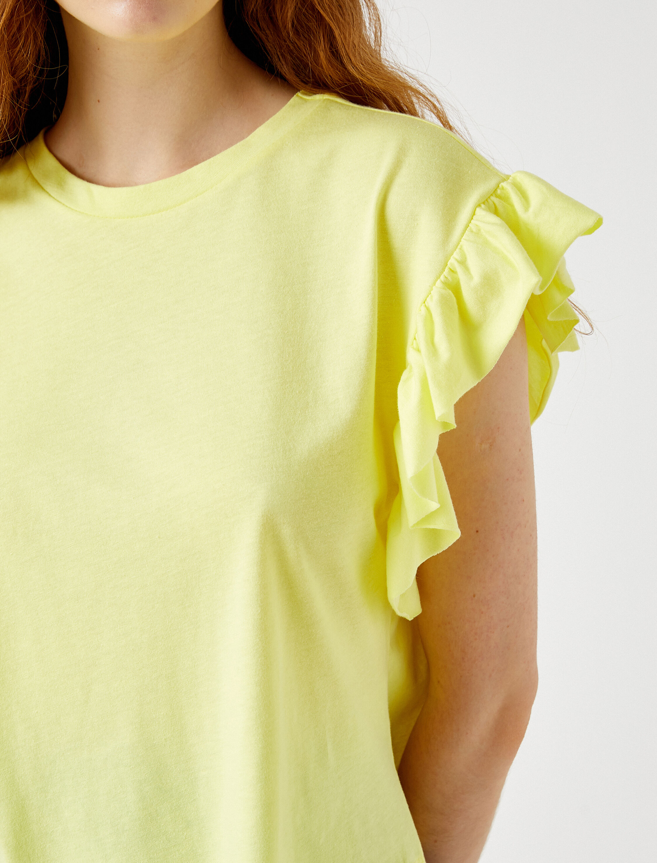   Fırfır Detaylı Kısa Kollu Tişört Pamuklu