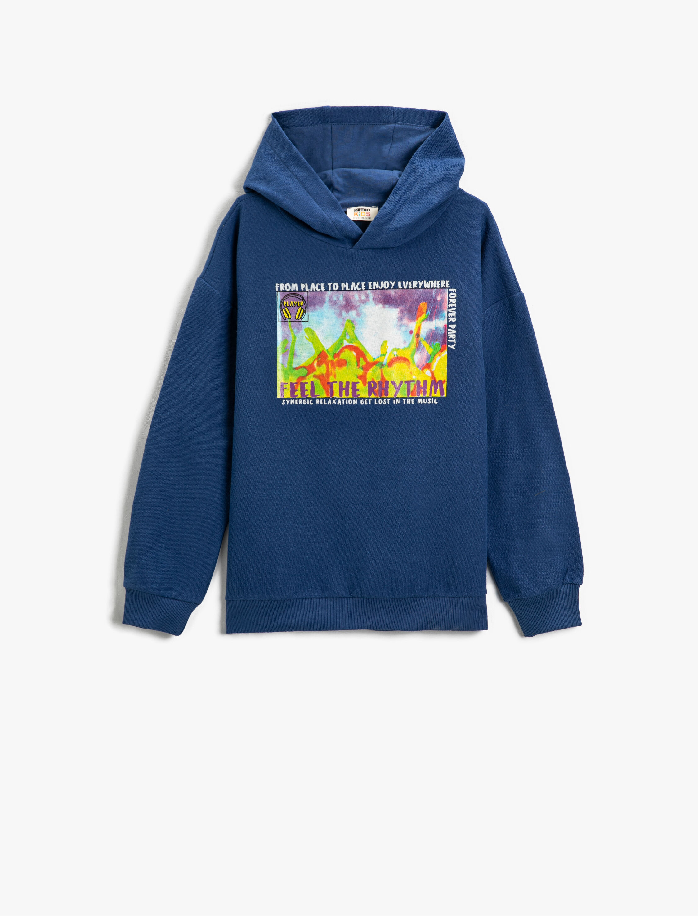  Erkek Çocuk Müzik Temalı Slogan Baskılı Kapşonlu Sweatshirt Pamuklu