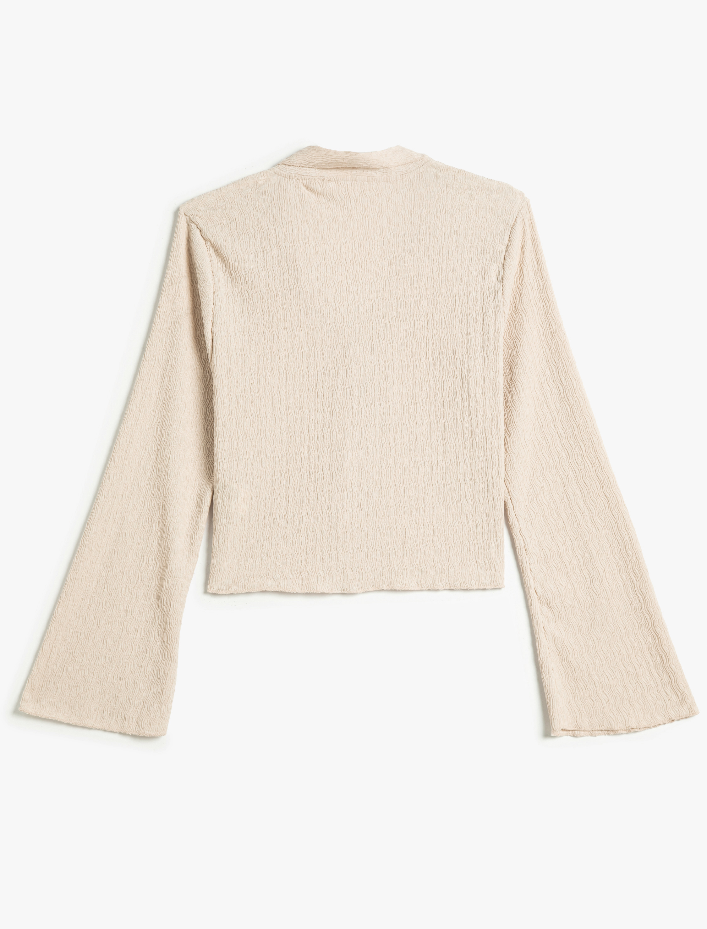   Uzun Kollu Tişört Gömlek Yaka Düğmeli Bürümcük