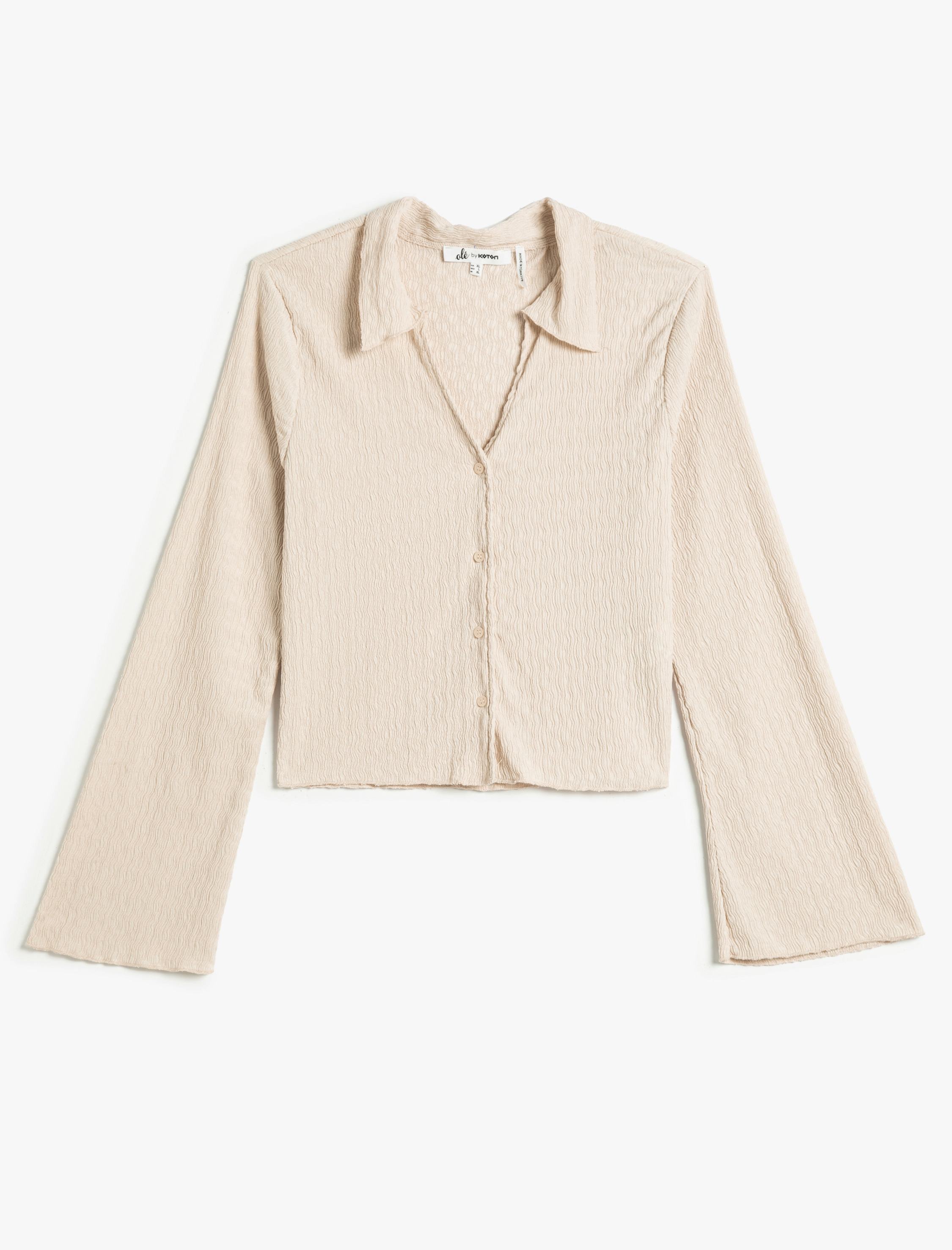   Uzun Kollu Tişört Gömlek Yaka Düğmeli Bürümcük